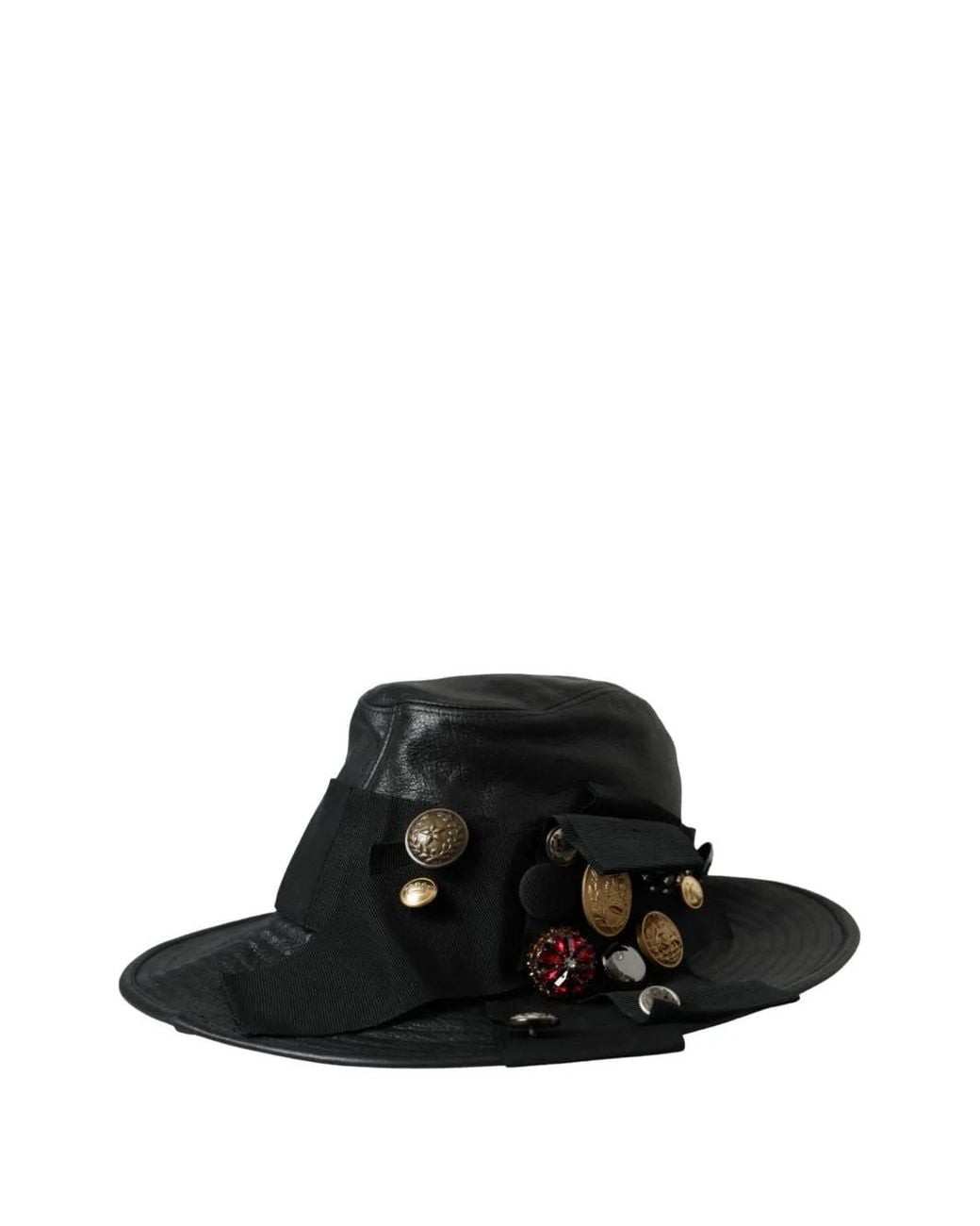 Dolce & Gabbana Black Button-Embellished Leather Hat