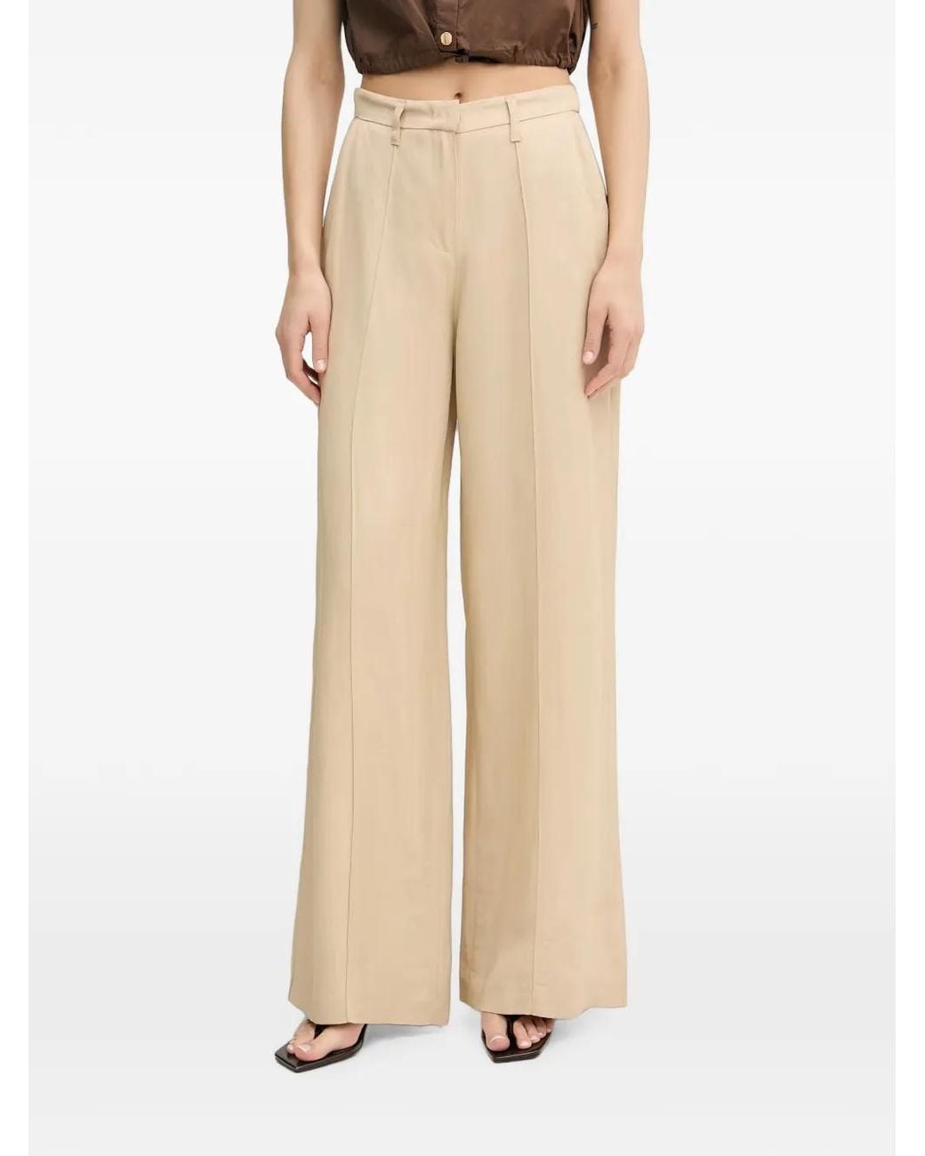 GAUDI Natural Pin-Tucked Wide-Leg Trousers