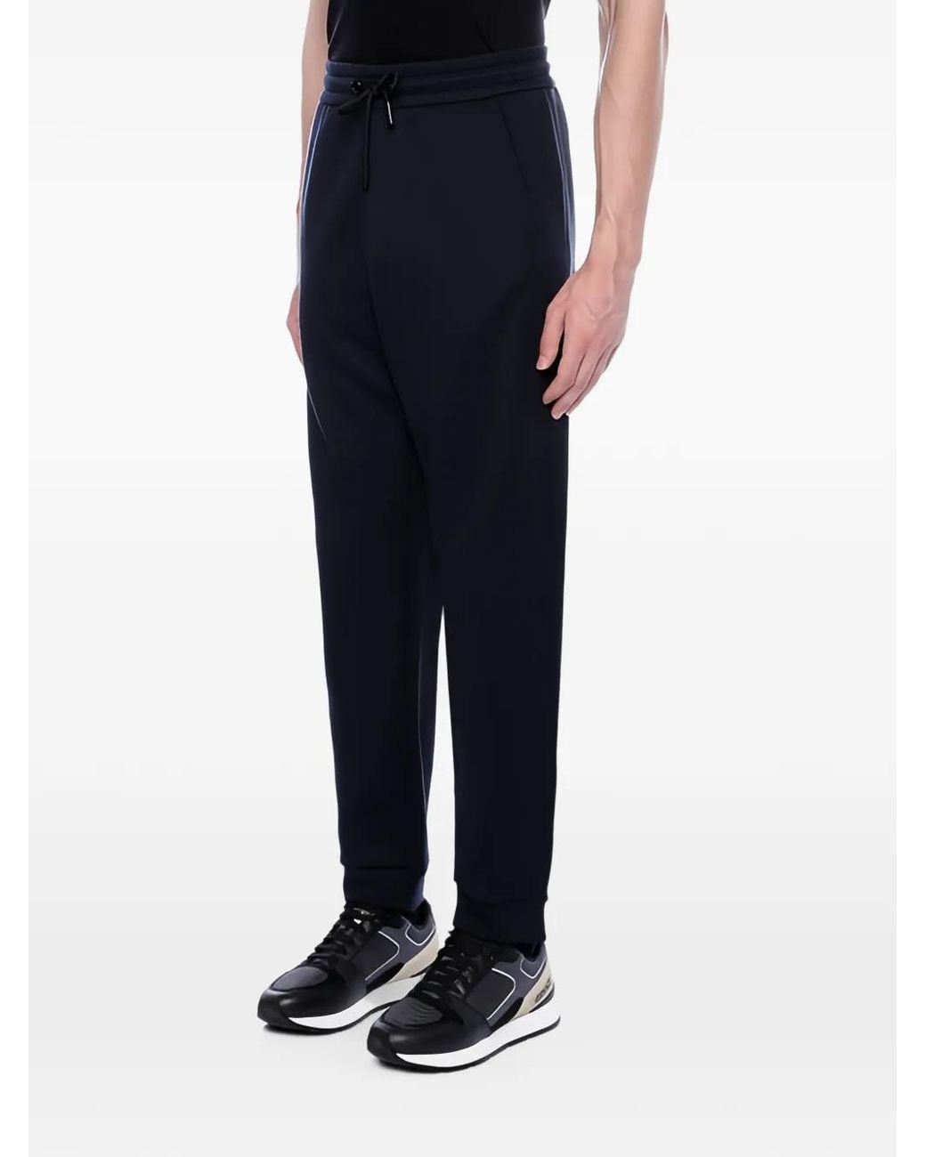 Giorgio Armani Blue Logo-Patch Drawstring Track Pants for men