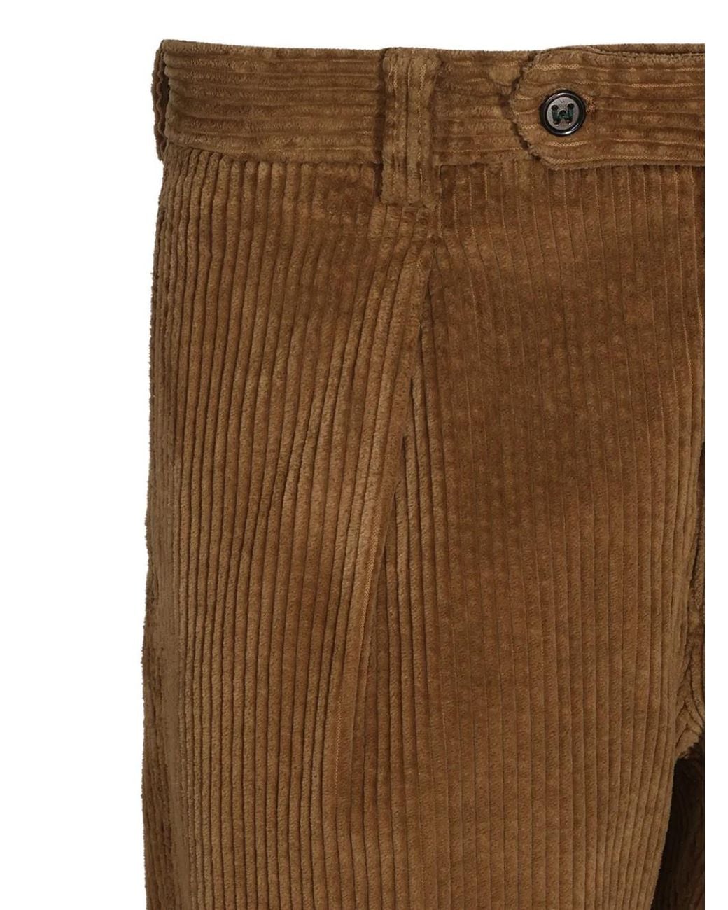 Berwich Brown Pleated Corduroy Trousers for men