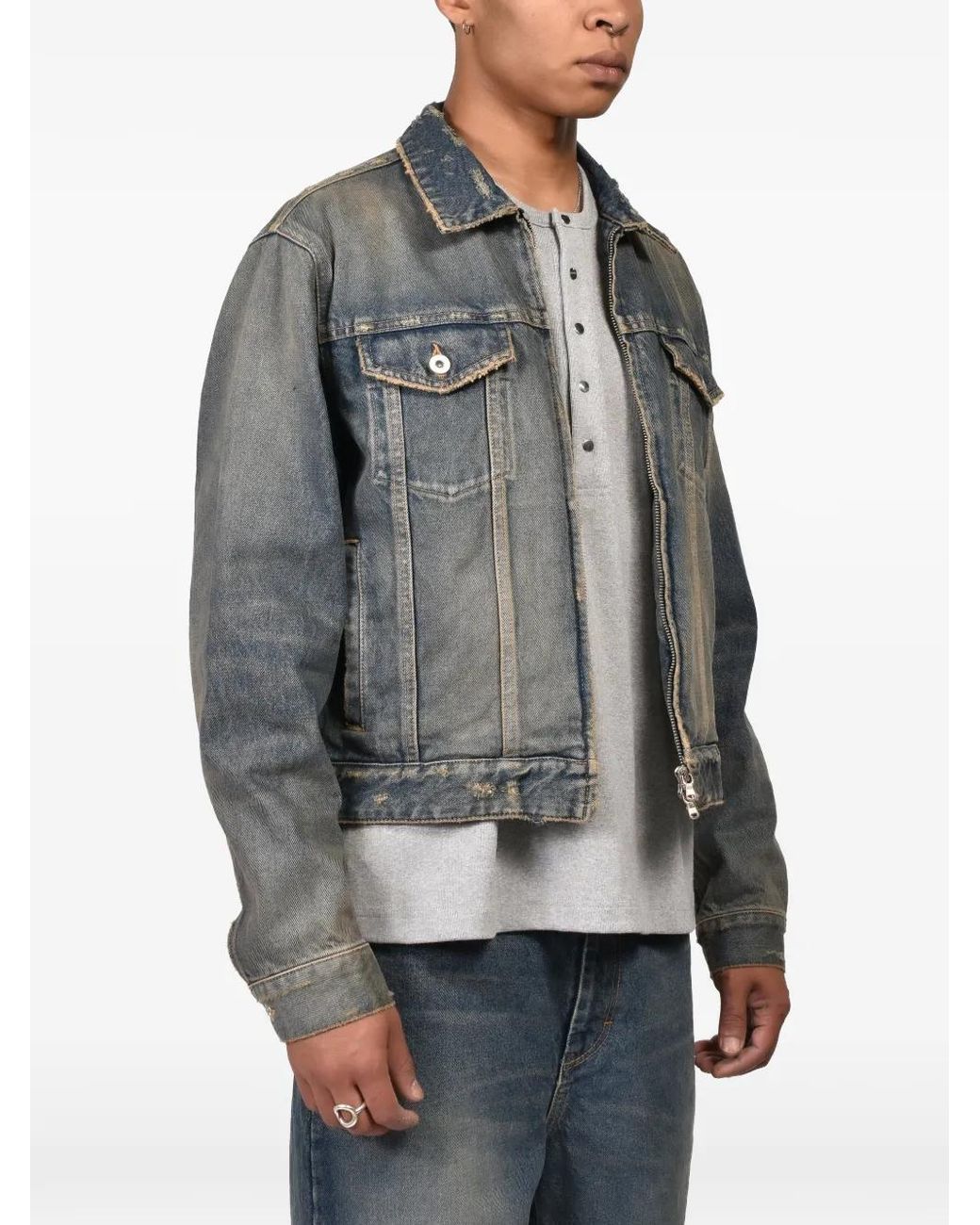 CEDARWOOD Gray Zip-Up Boxy-Fit Denim Jacket for men