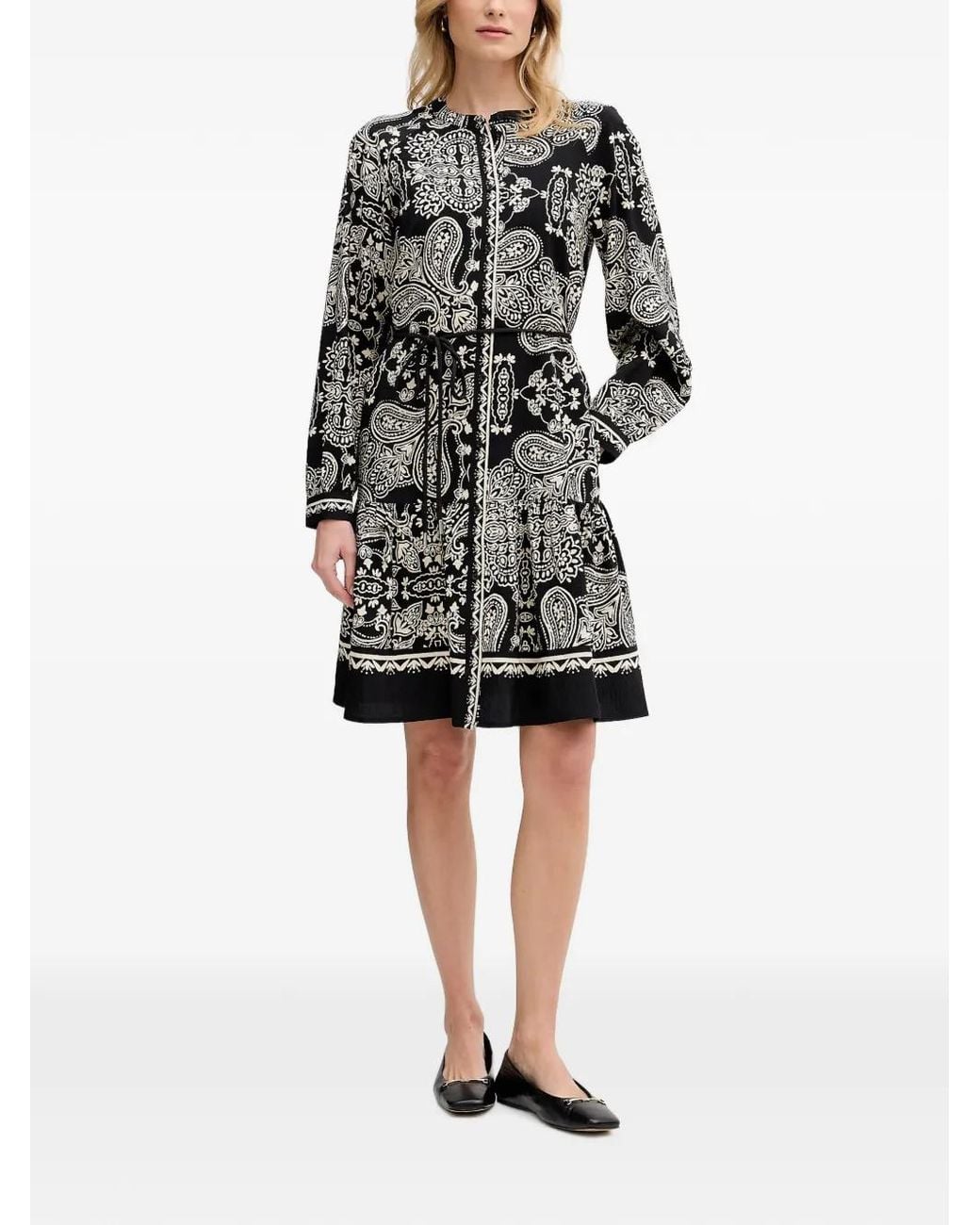 Ouí Black Paisley-Print Belted Mini Dress