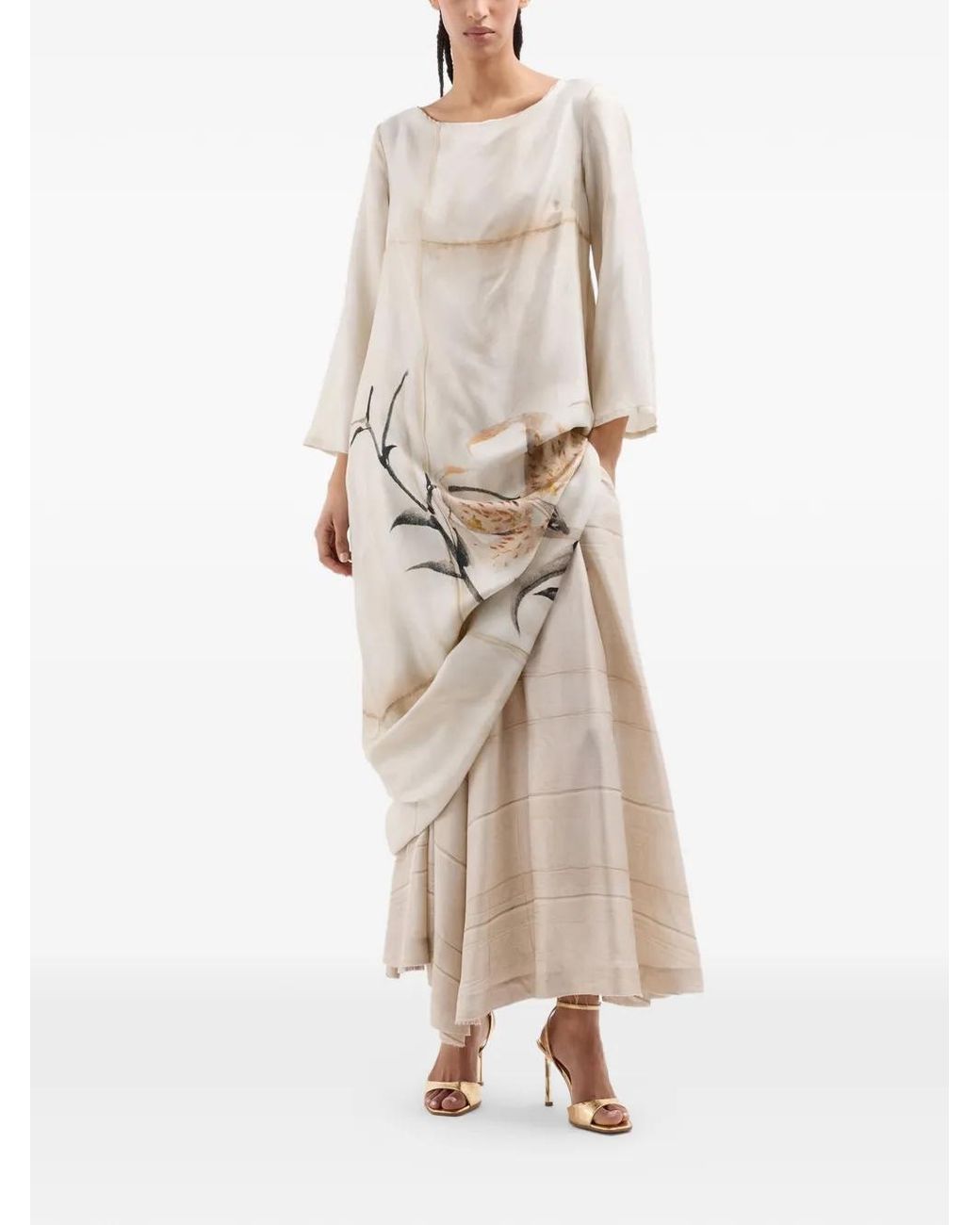 Pierre Louis Mascia White Aloe Floral A-Line Midi Dress