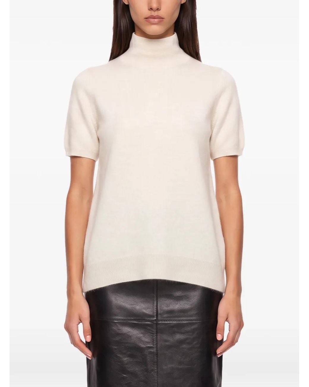 Max Mara White Short-Sleeve High-Neck Sweater