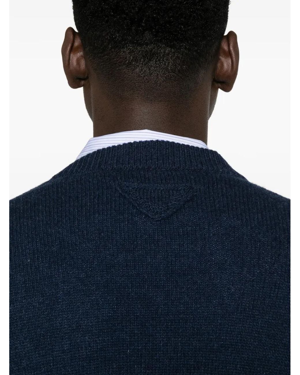 Prada Blue Triangle-Logo Knit Sweater for men