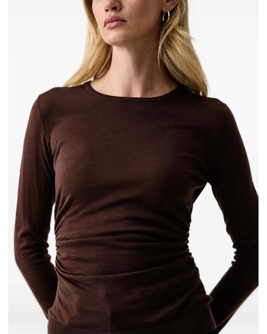 Trussardi Red Ruched-Detail Fine-Knit Sweater