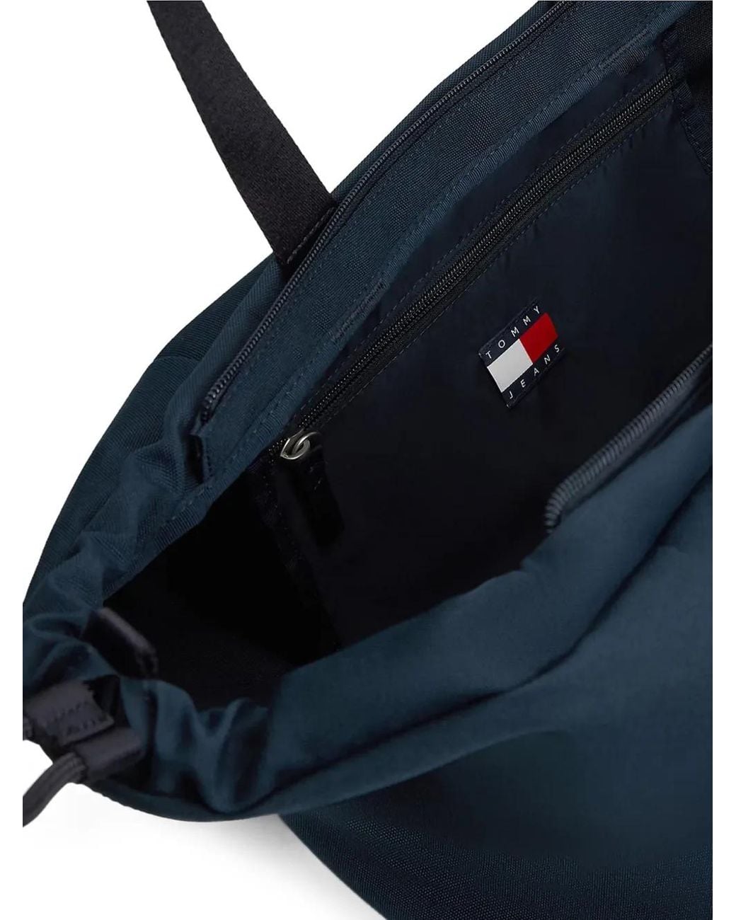 Tommy Hilfiger Blue Logo-Patch Drawstring Tote Bag
