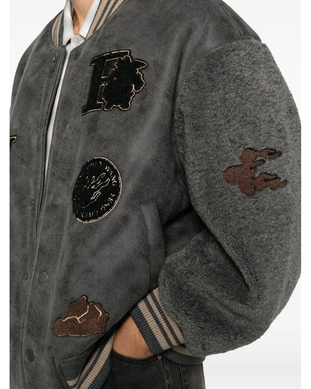 Feng Chen Wang Gray Patch-Detail Bomber Jacket for men
