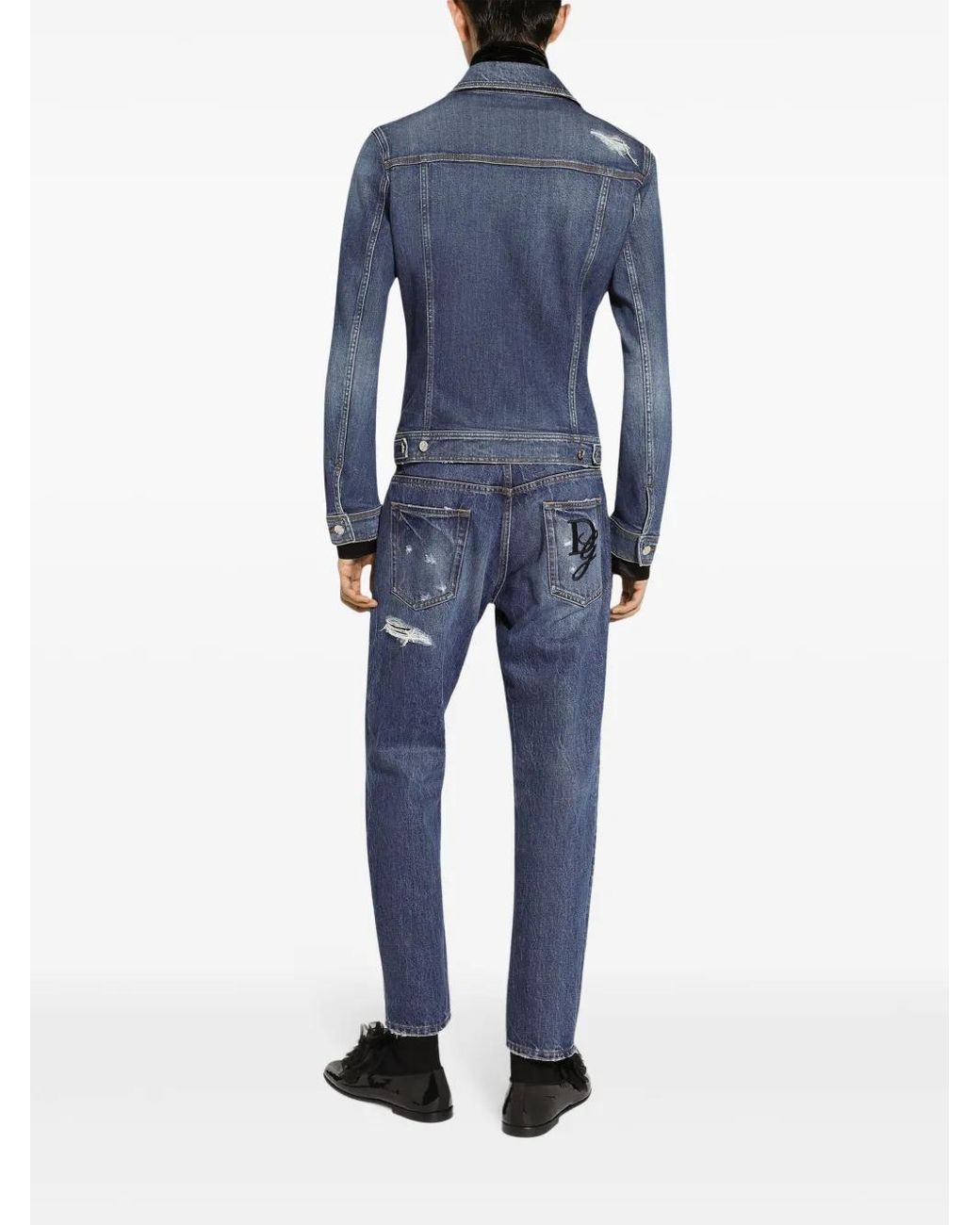 Dolce & Gabbana Blue Worn-Effect Straight-Leg Jeans for men