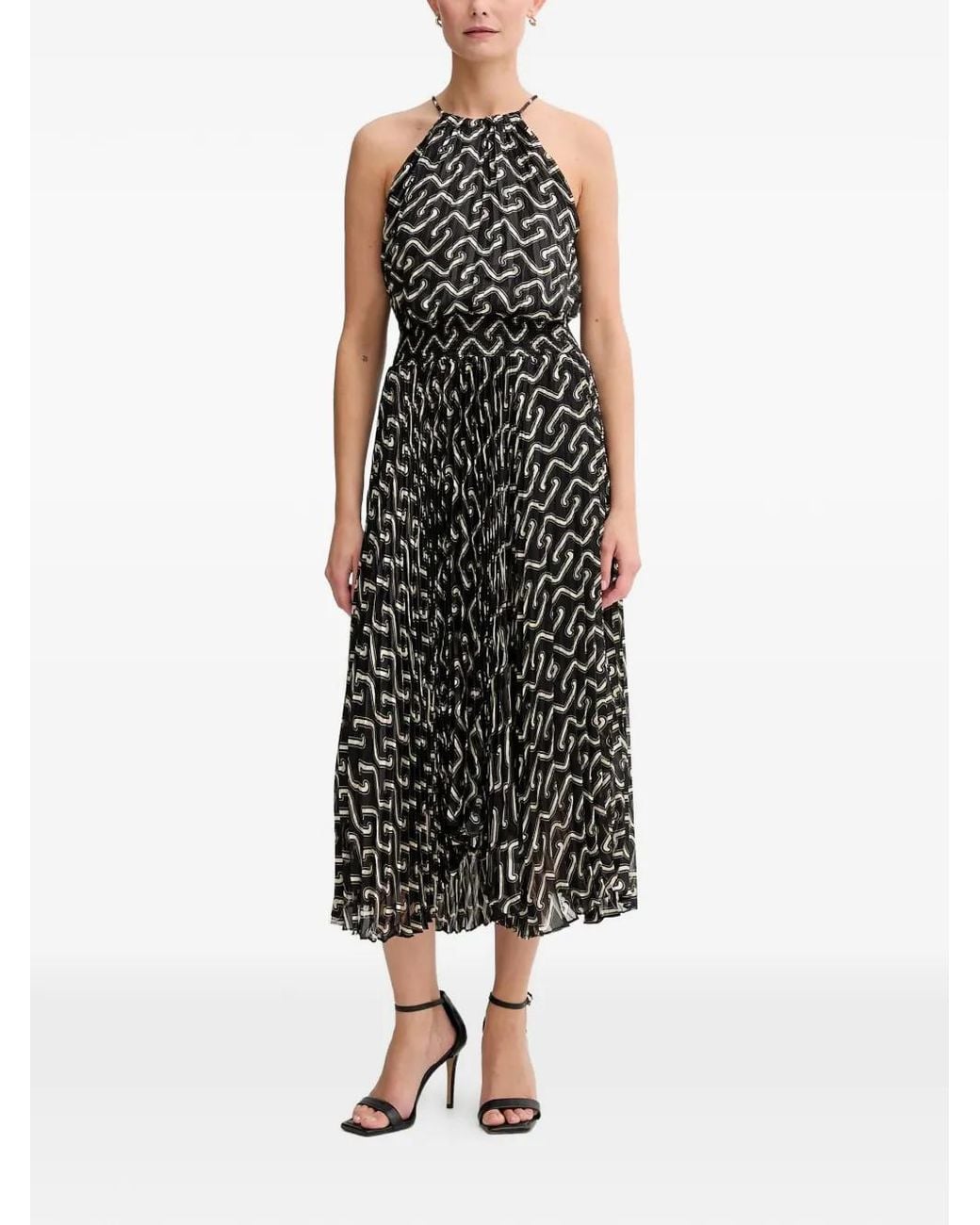 Morgan Black Printed Pleated Midi Dress