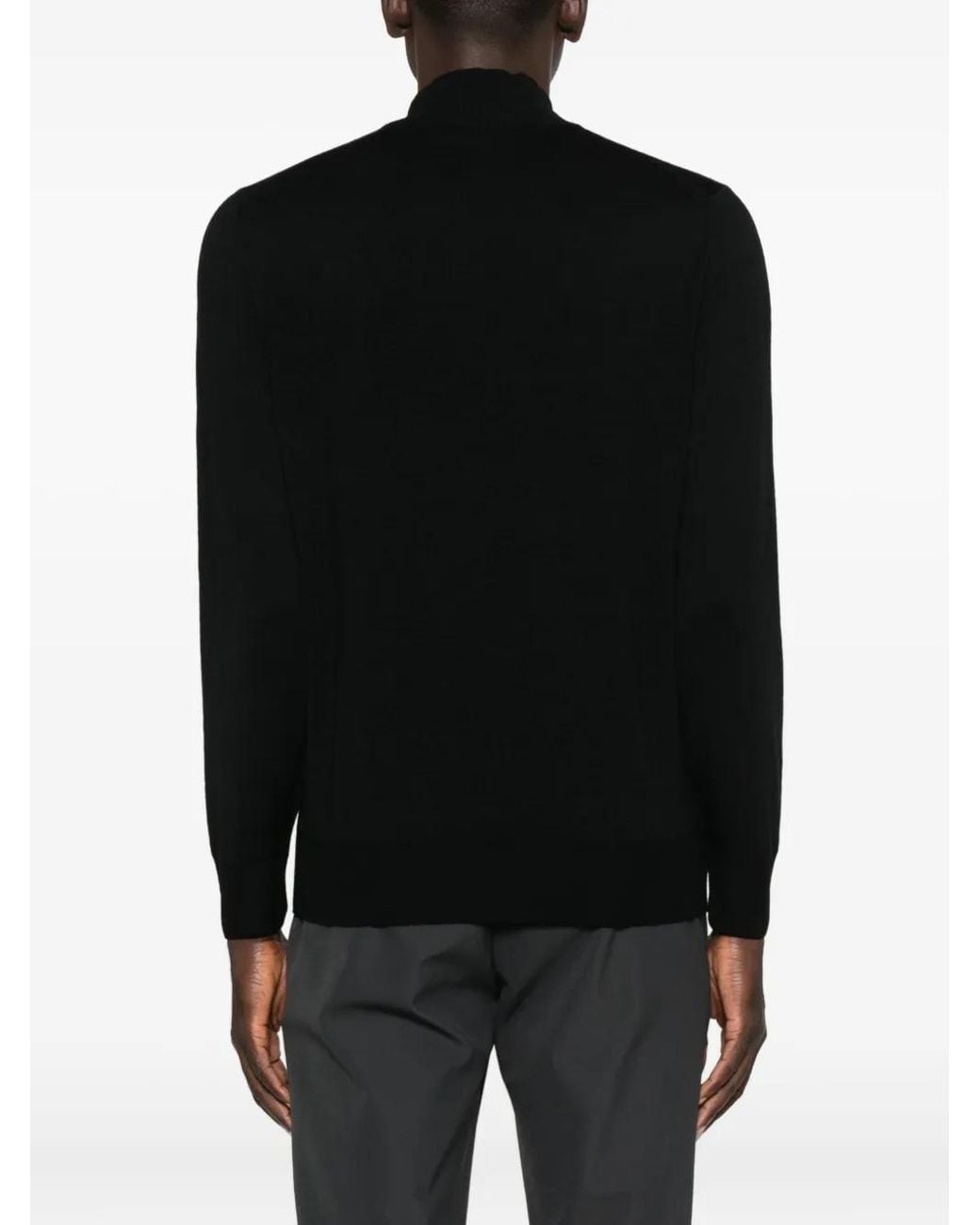 Canali Black High-Neck Zip-Front Sweater for men