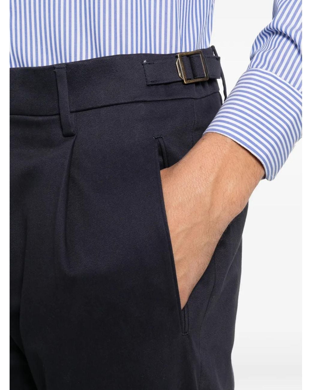 Berwich Blue Pleated Side-Buckle Trousers for men