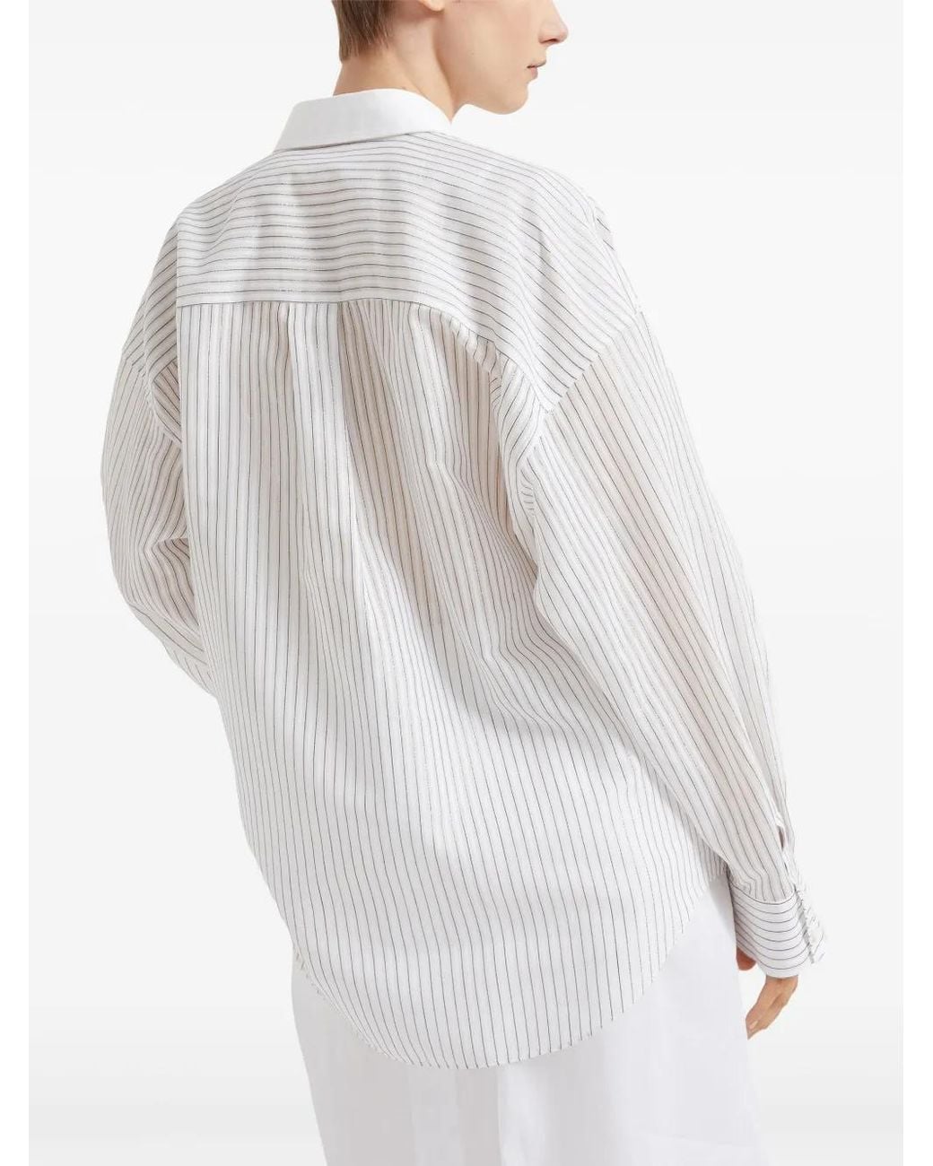 Brunello Cucinelli White Striped Long-Sleeve Shirt