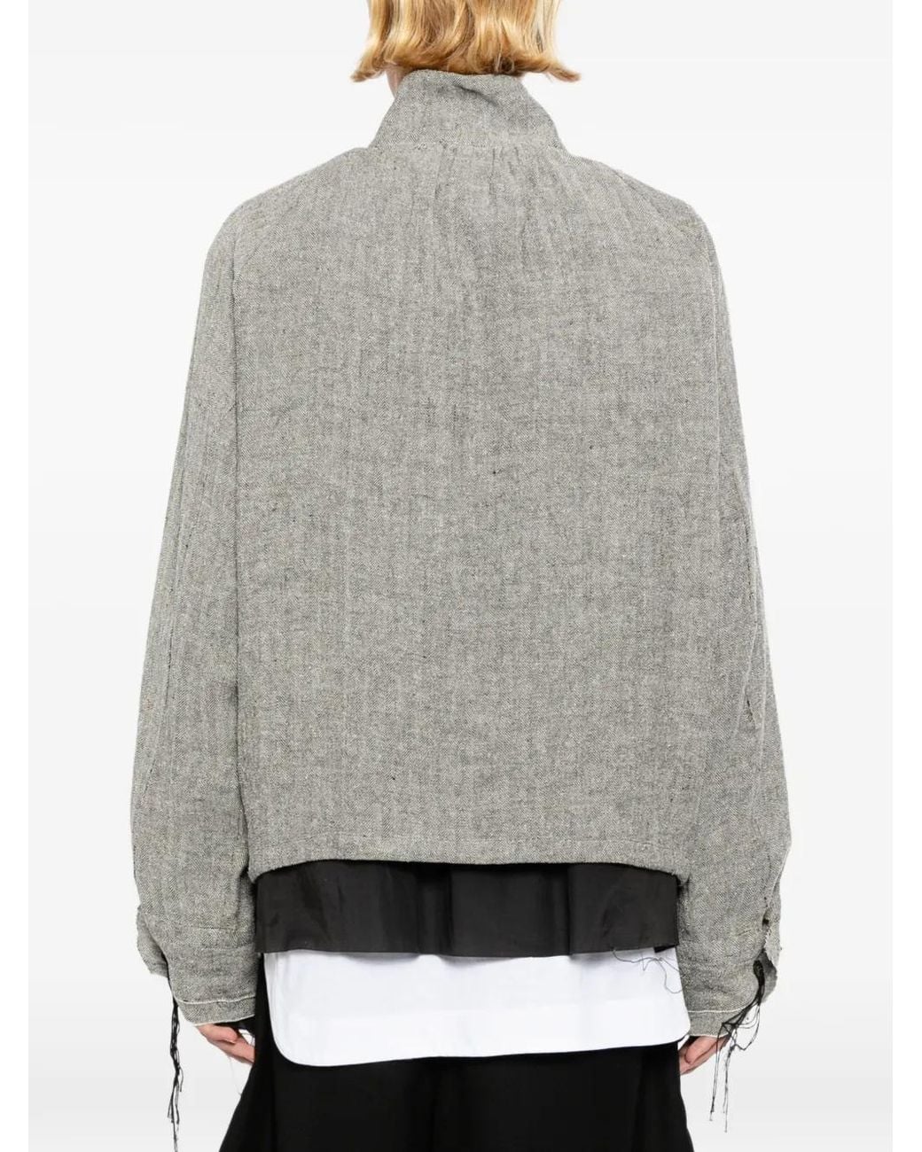 Midorikawa Gray Frayed Zip-Up Shirt Jacket for men