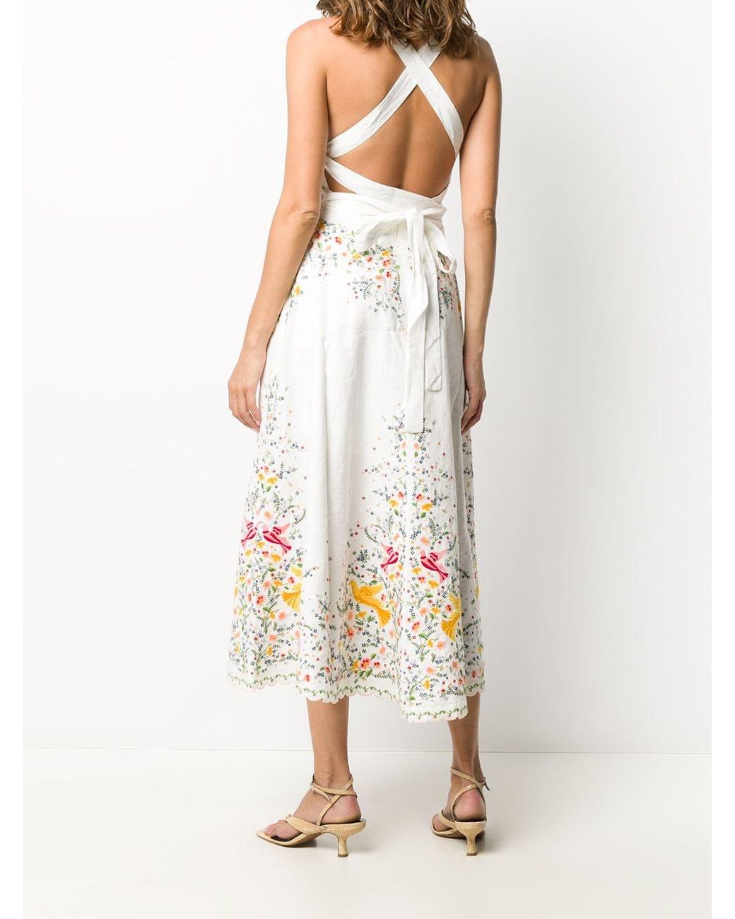 Zimmermann Carnaby Floral-embroidered Linen Midi Dress | Lyst