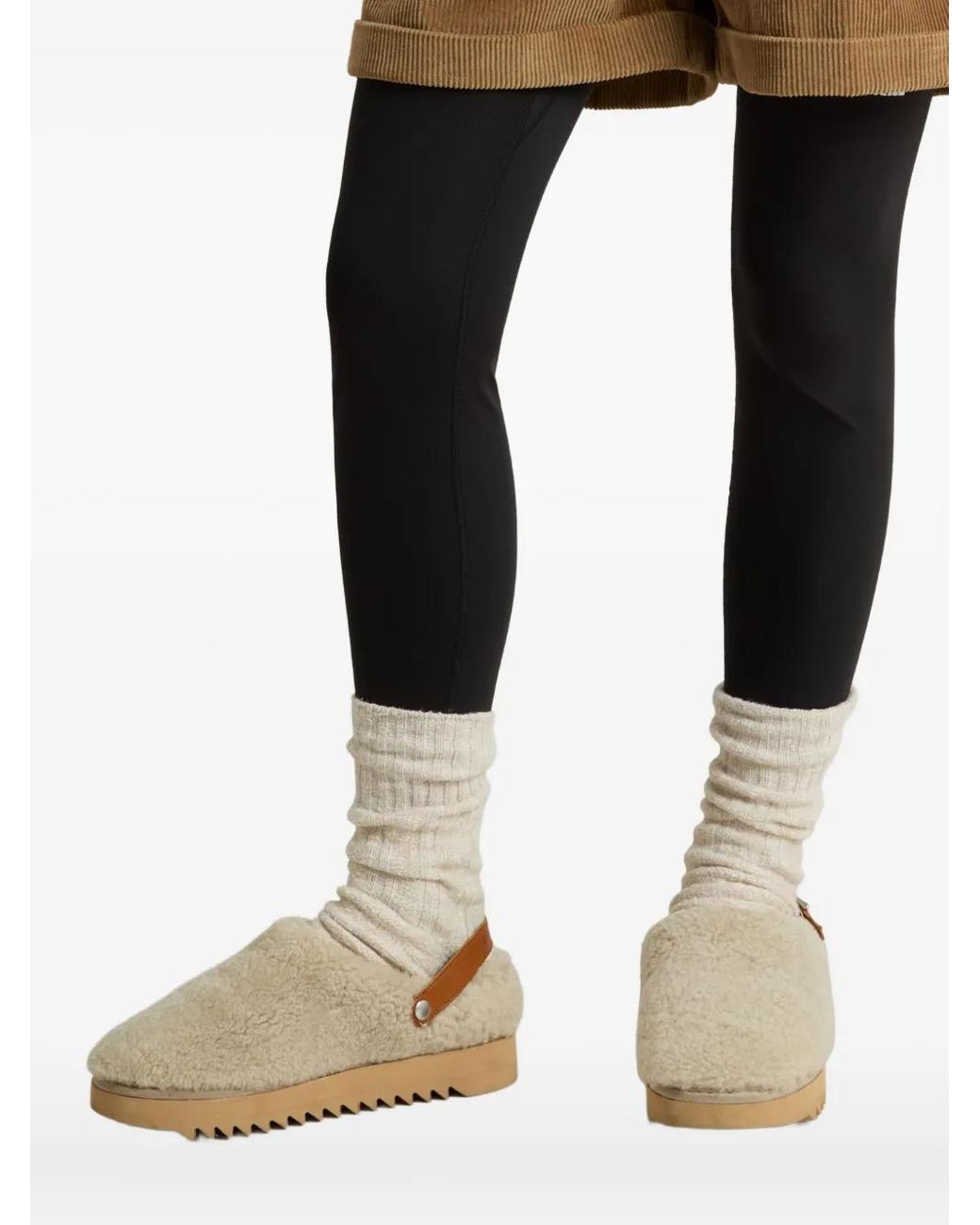 Woolrich Natural Buckle-Strap Sheepskin Mules