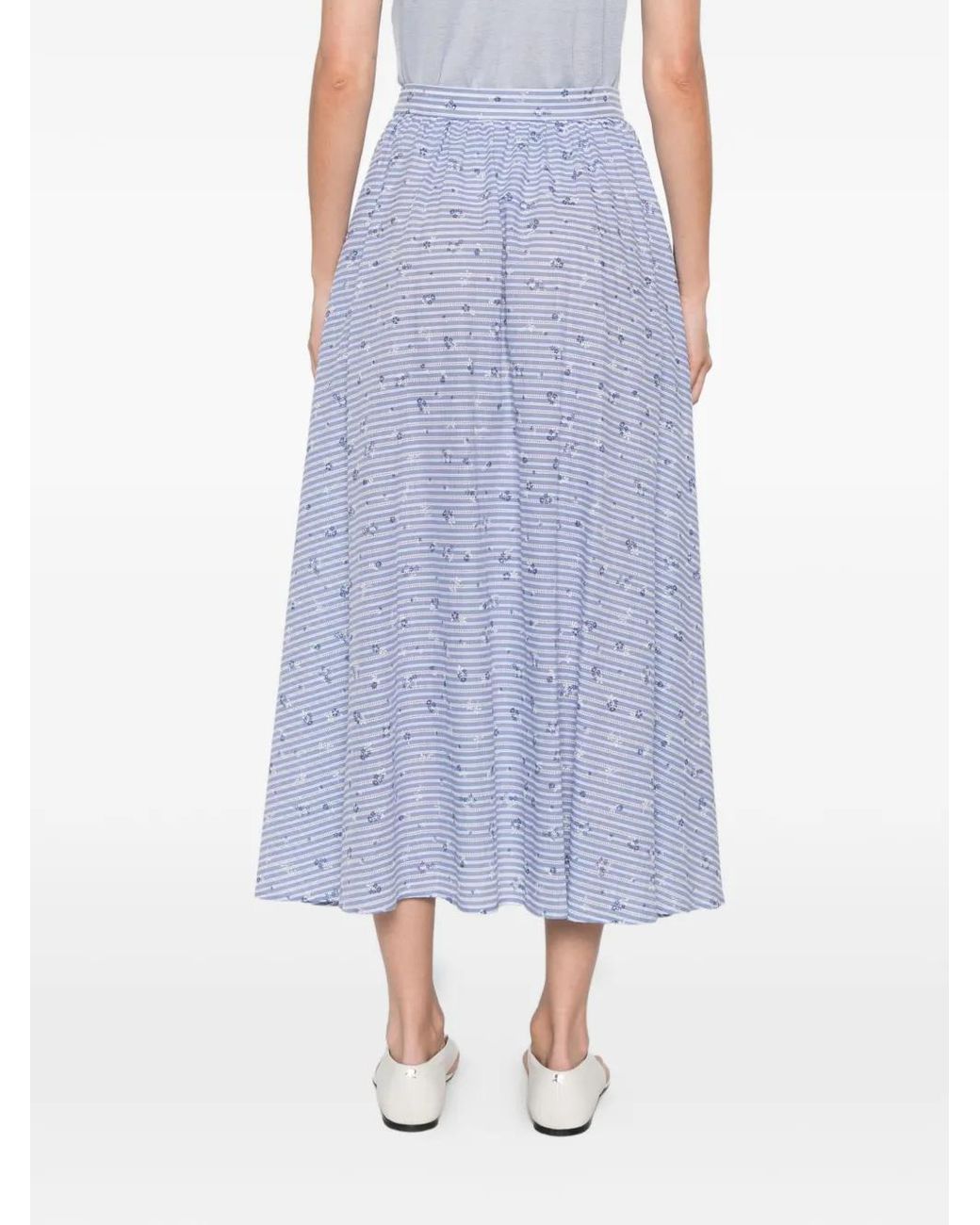 Manuel Ritz Blue Striped Floral Midi Skirt