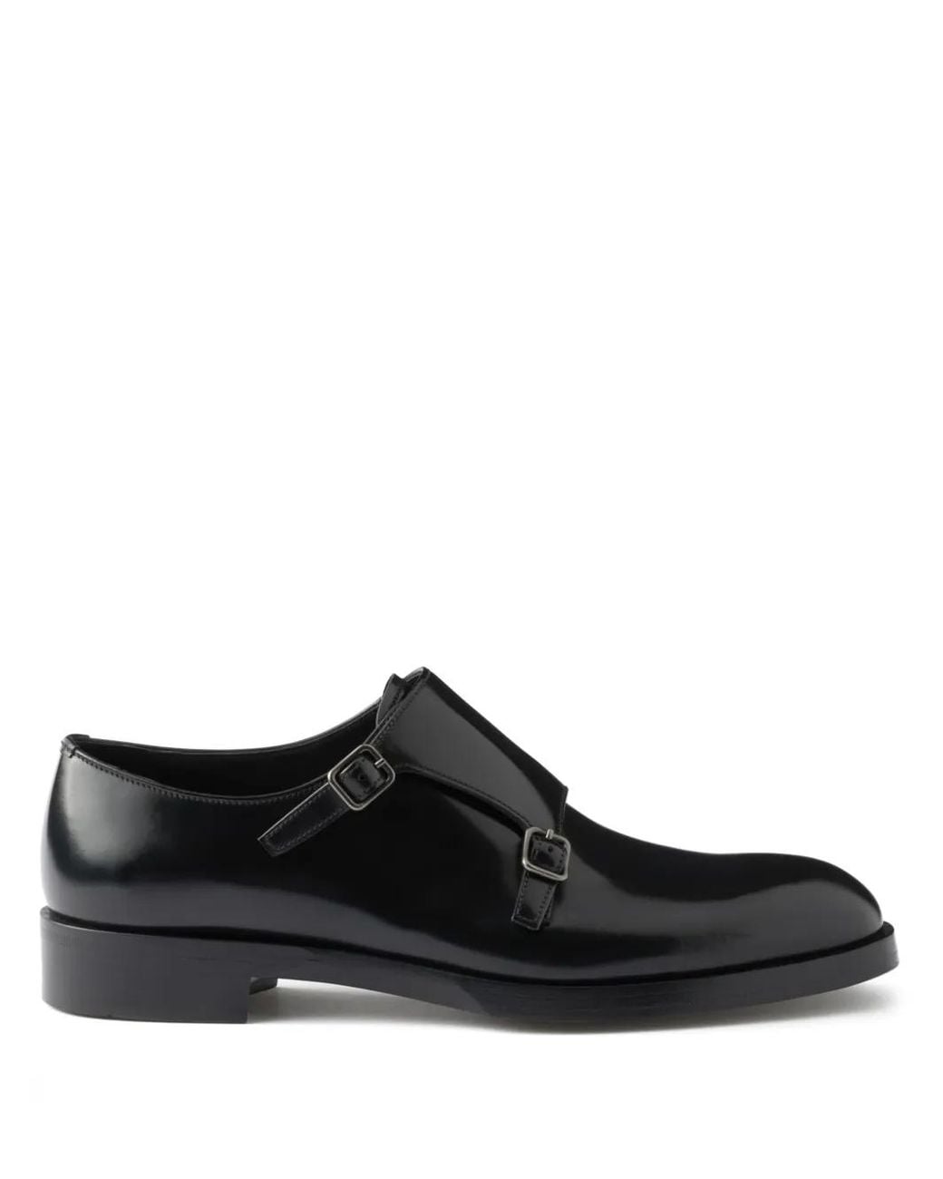 Prada Black Brushed Leather Double Monk Strap Shoes for men