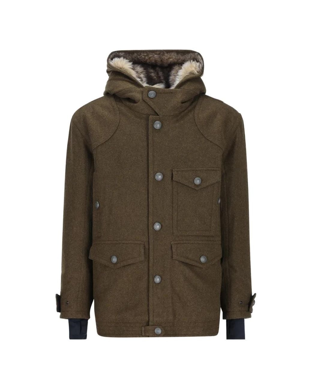 Moncler Green Shearling-Trim Hooded Jacket for men