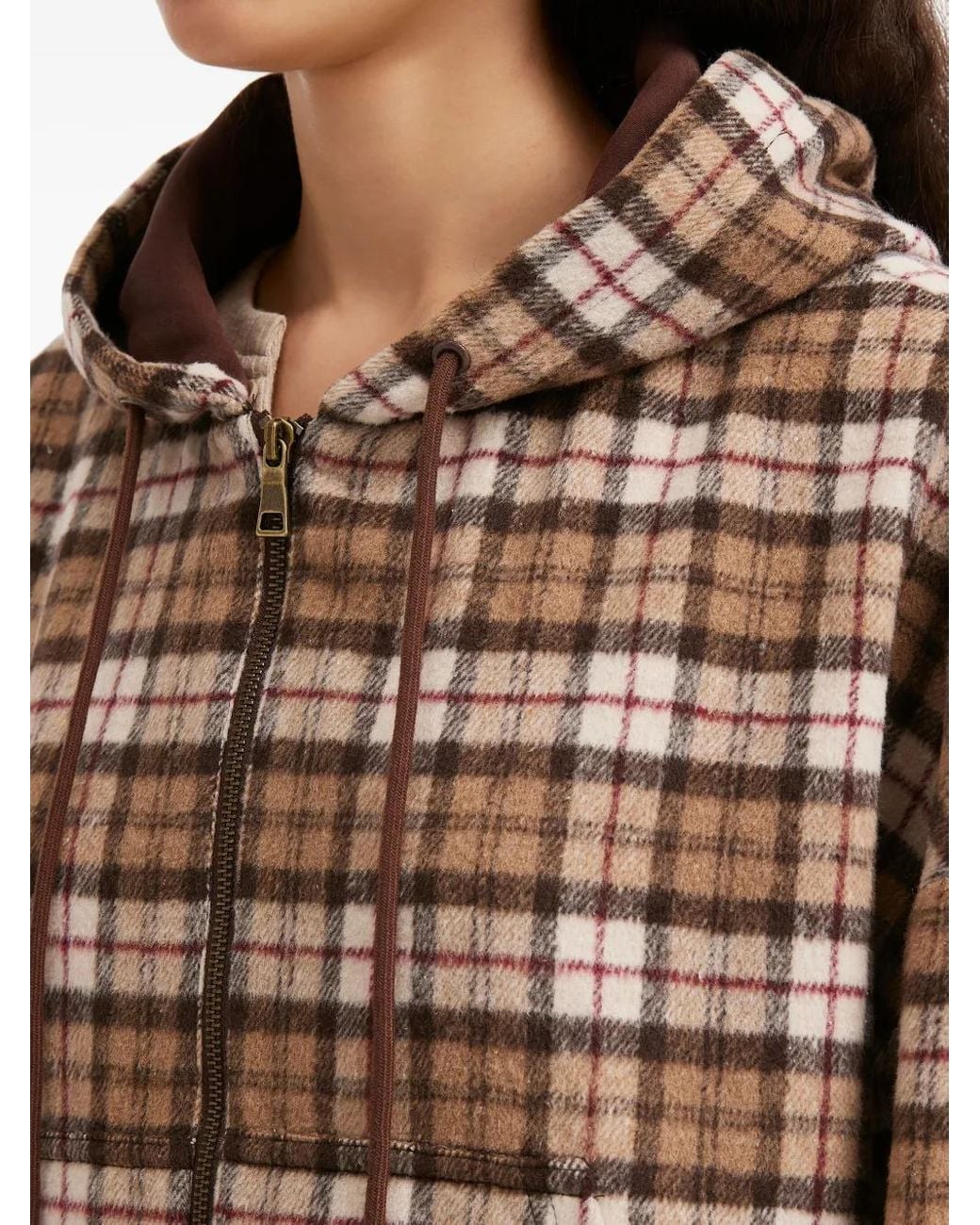 B+ AB Brown Check-Pattern Hoodie