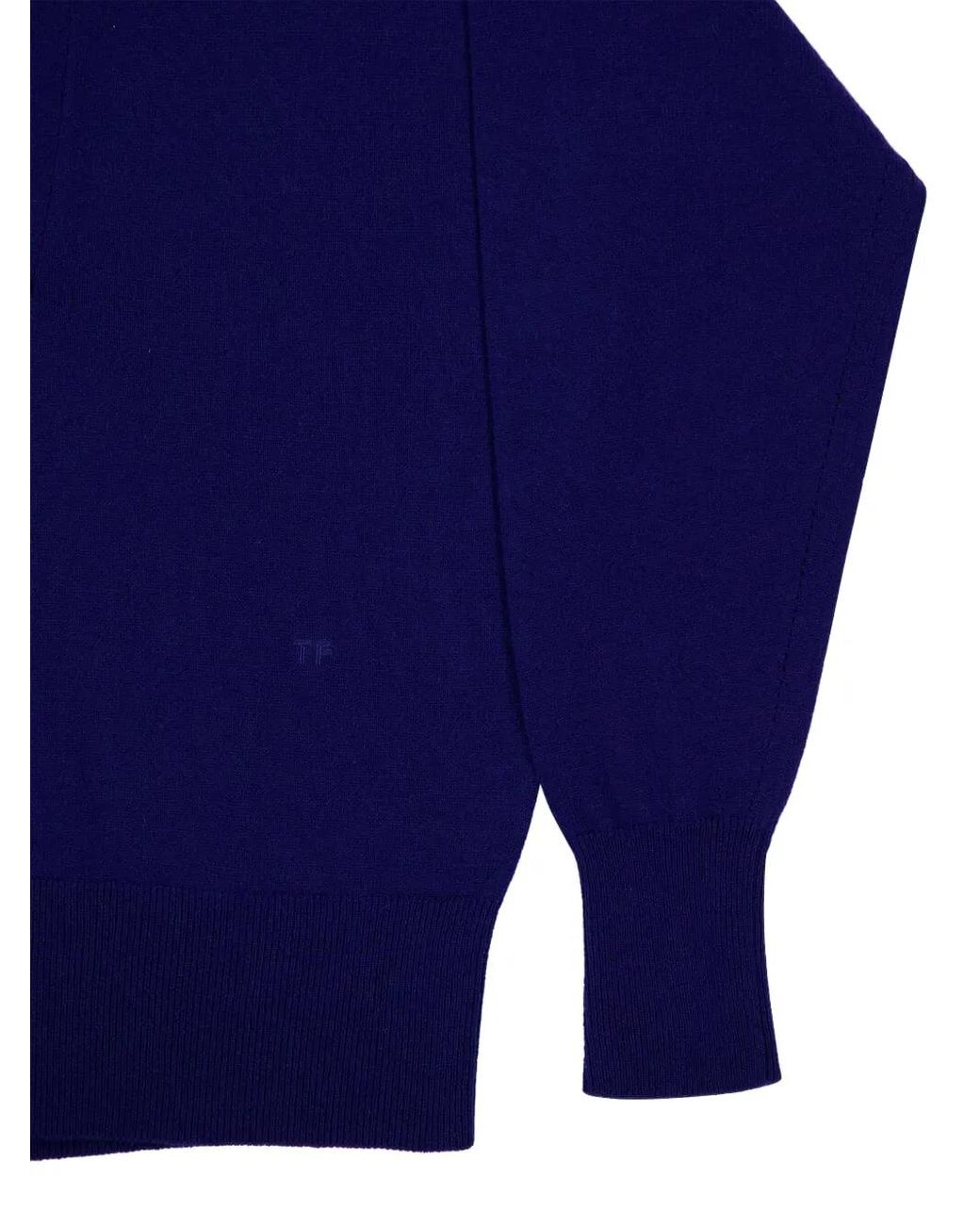 Tom Ford Blue Polo V-Neck Cashmere Knit Top