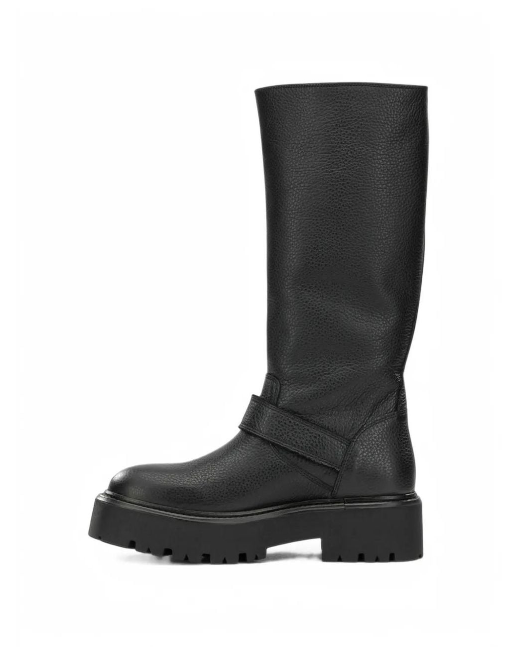 COPENHAGEN Black Buckled Grained Leather Boots
