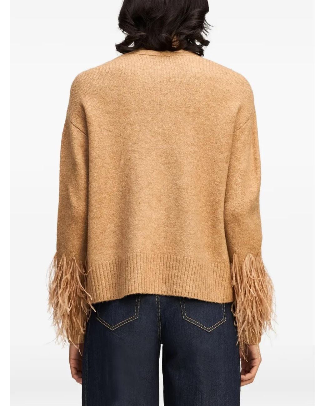 Cinq À Sept Natural Briana Feather-Trim Cardigan
