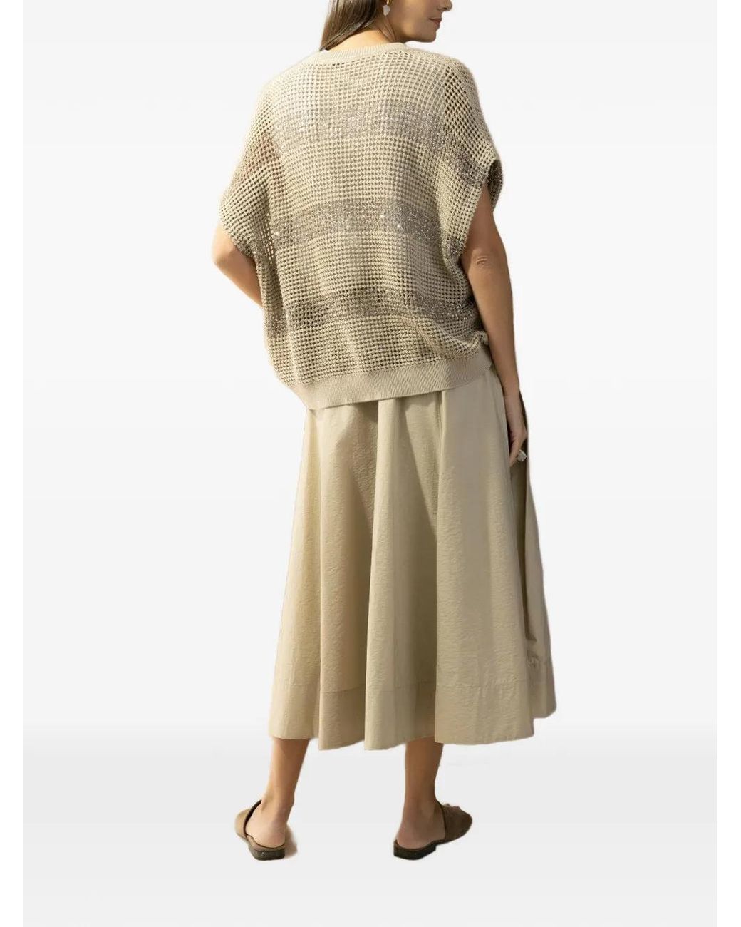 Brunello Cucinelli White Stripe-Pattern Crew-Neck Top