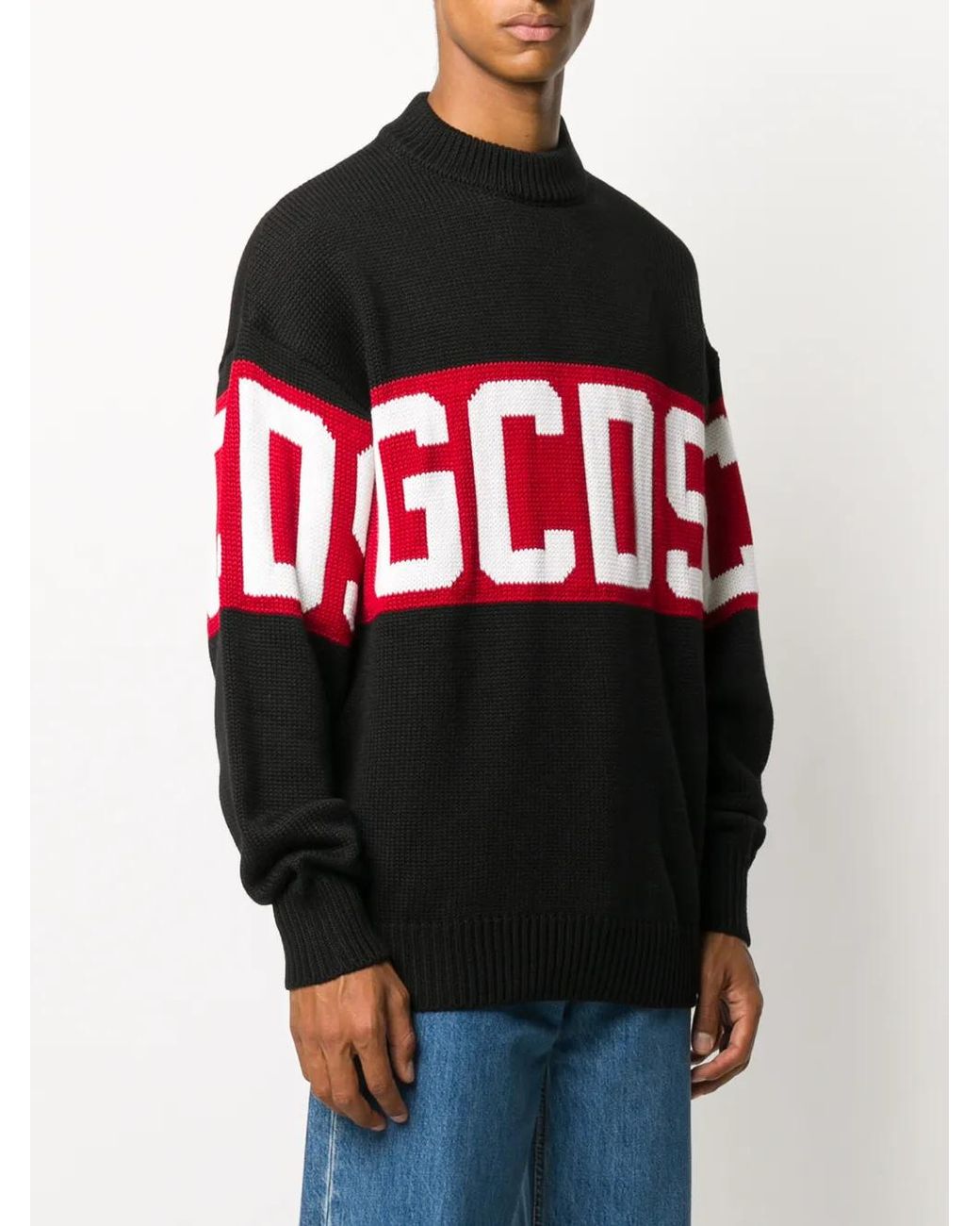 Gcds Black Crewneck Sweater With Logo for men