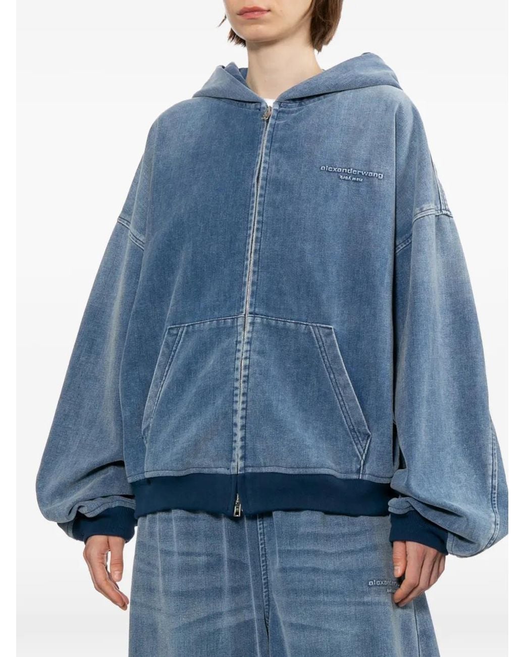 Alexander Wang Brushed-Denim Oversized Hoodie in Blue | Lyst