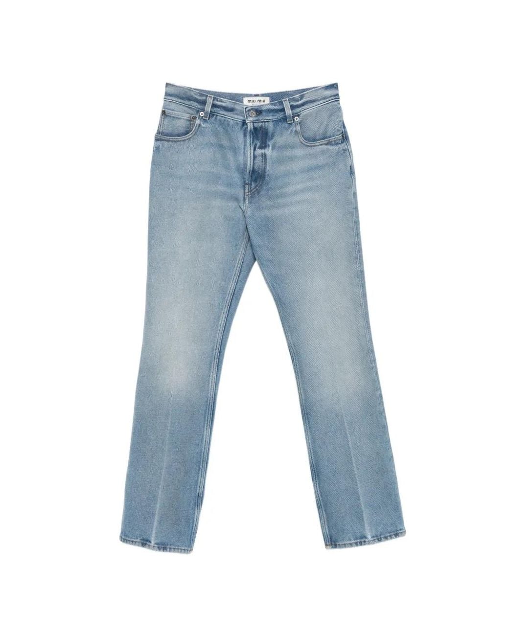 Miu Miu Blue Washed Five-Pocket Straight-Leg Jeans