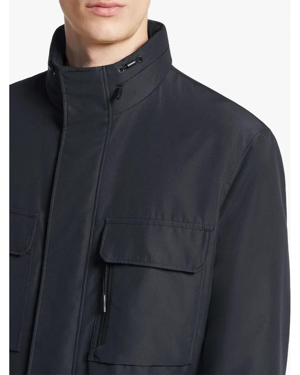 Zegna Blue High-Neck Field Jacket for men