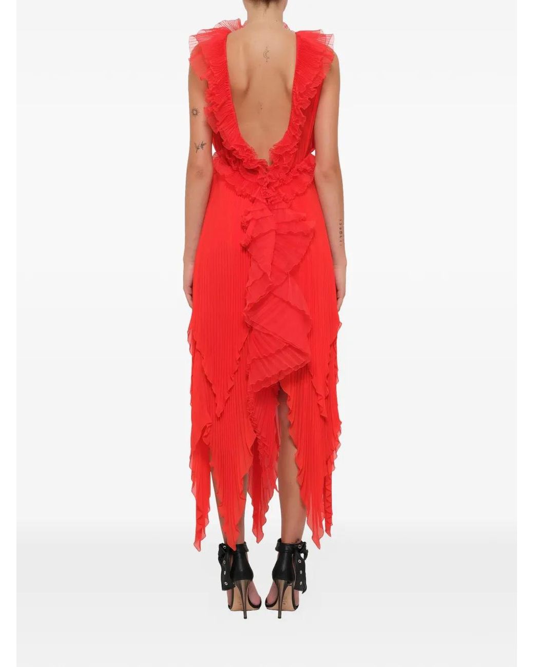 Givenchy Red Pod Ruffled Pleated Dress