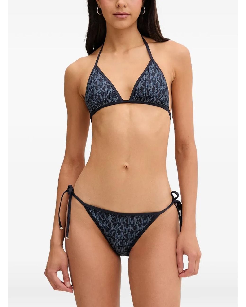 MICHAEL Michael Kors Black Logo-Print Side-Tie Bikini Bottoms