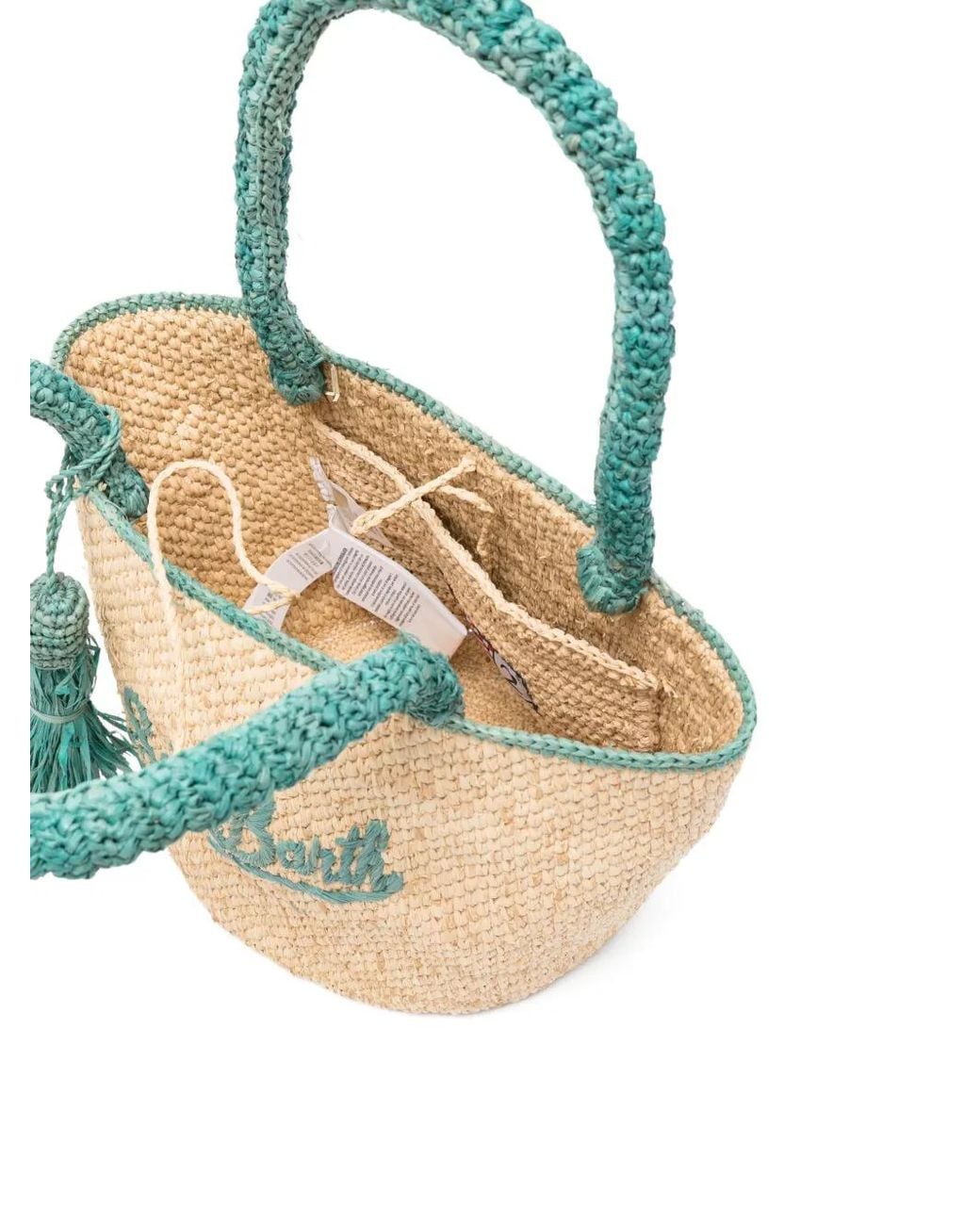 Mc2 Saint Barth Blue Marcy Medium Raffia Bag With Details And Embroidered Logo