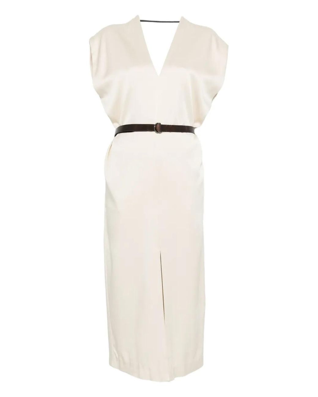 Brunello Cucinelli White V-Neck Midi Dress