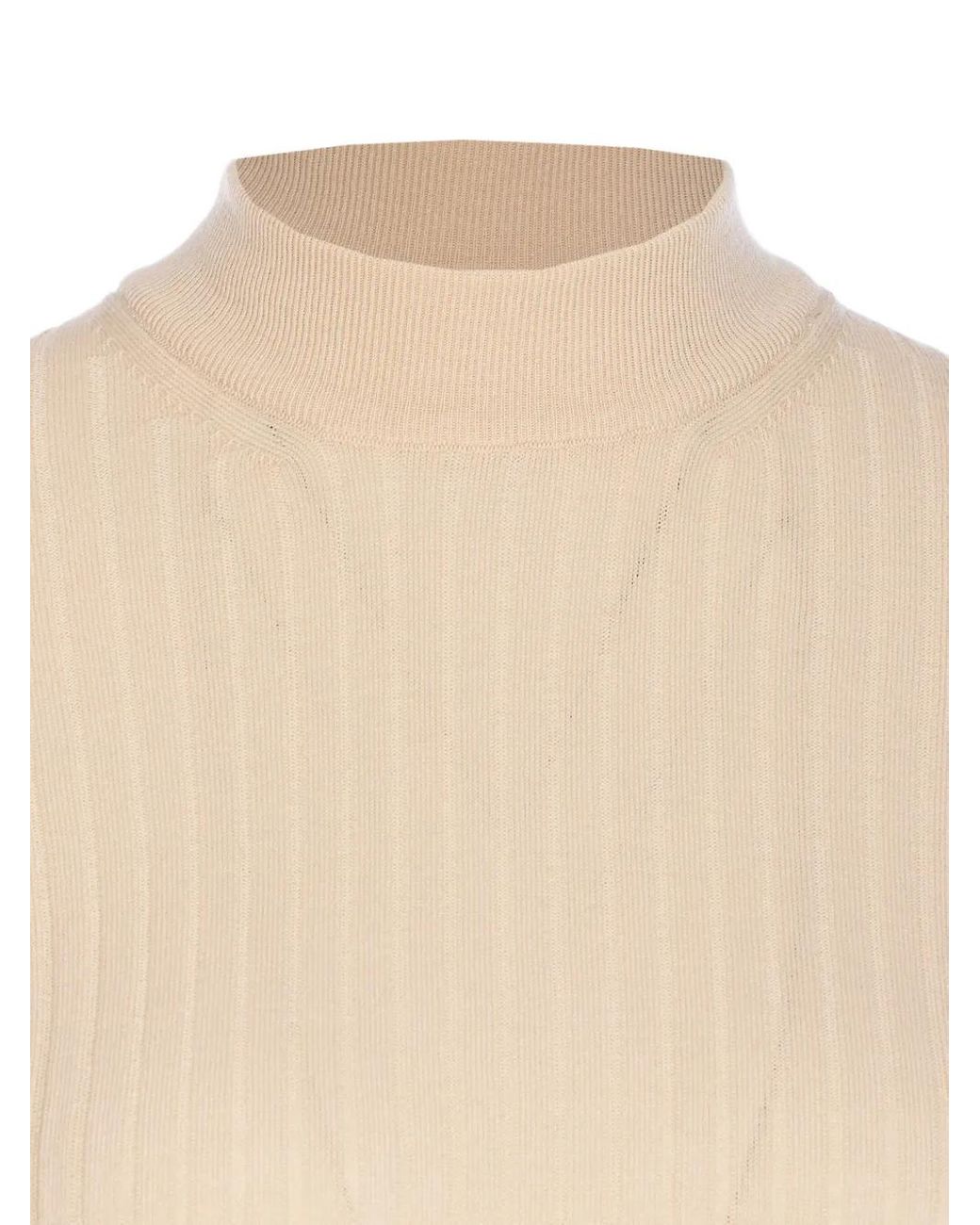Fendi Natural Ribbed High-Neck Sweater