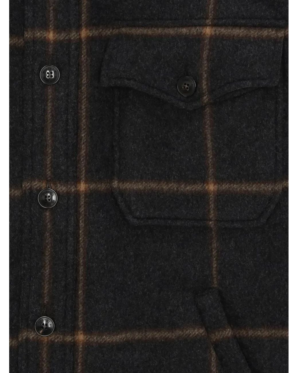 Fortela Black Ringo Check-Wool Shirt Jacket for men