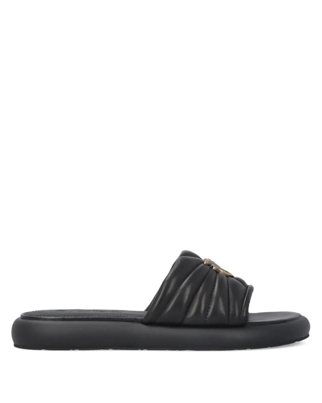Pinko Black Quilted Logo Appliqué Sandals