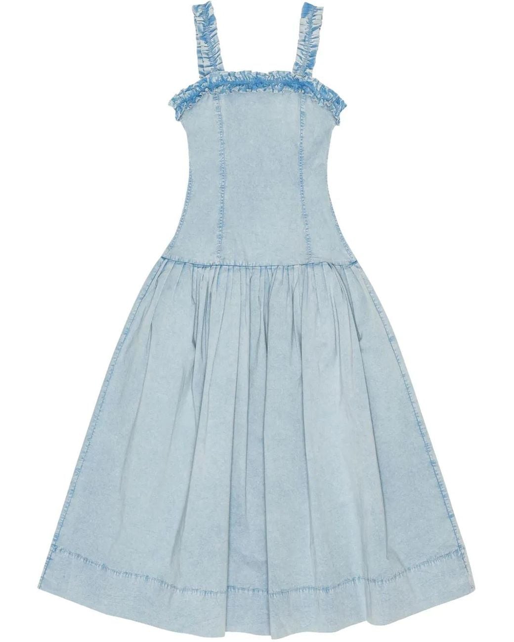 Ganni Blue Ruffle-Detail Midi Dress