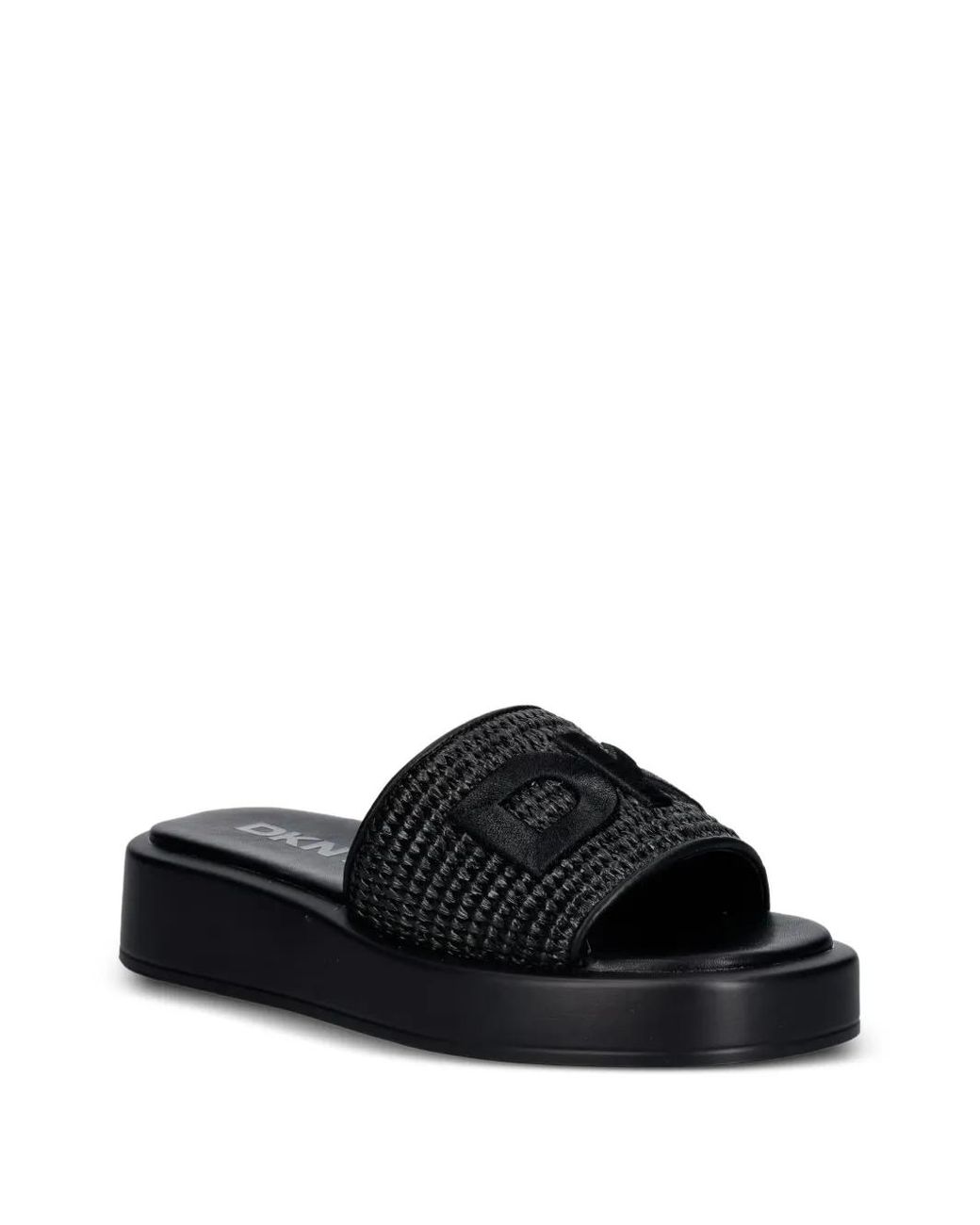 DKNY Black Logo-Patch Woven Flat Sandals