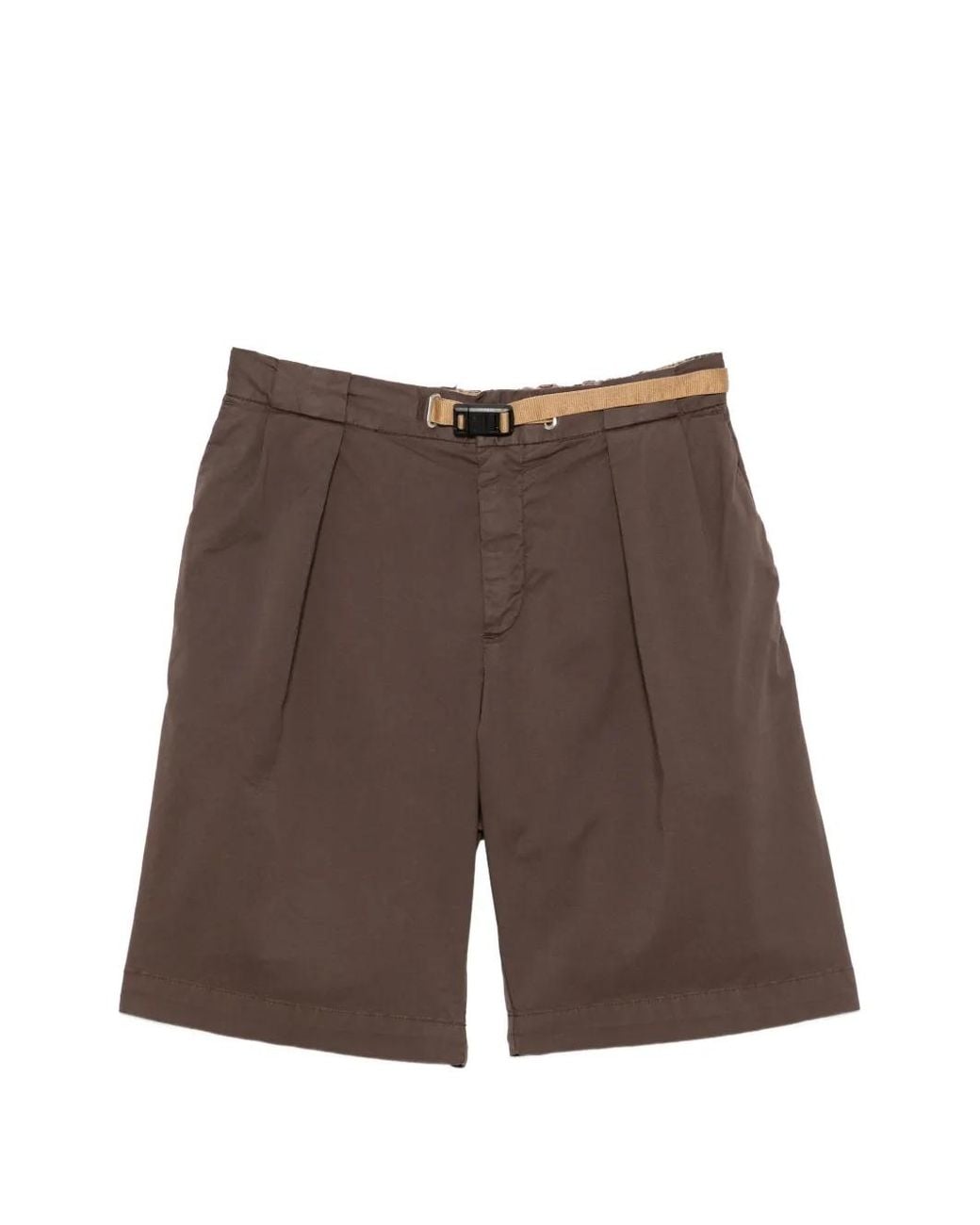 White Sand Brown Short Plissé À Taille Ceinturée for men
