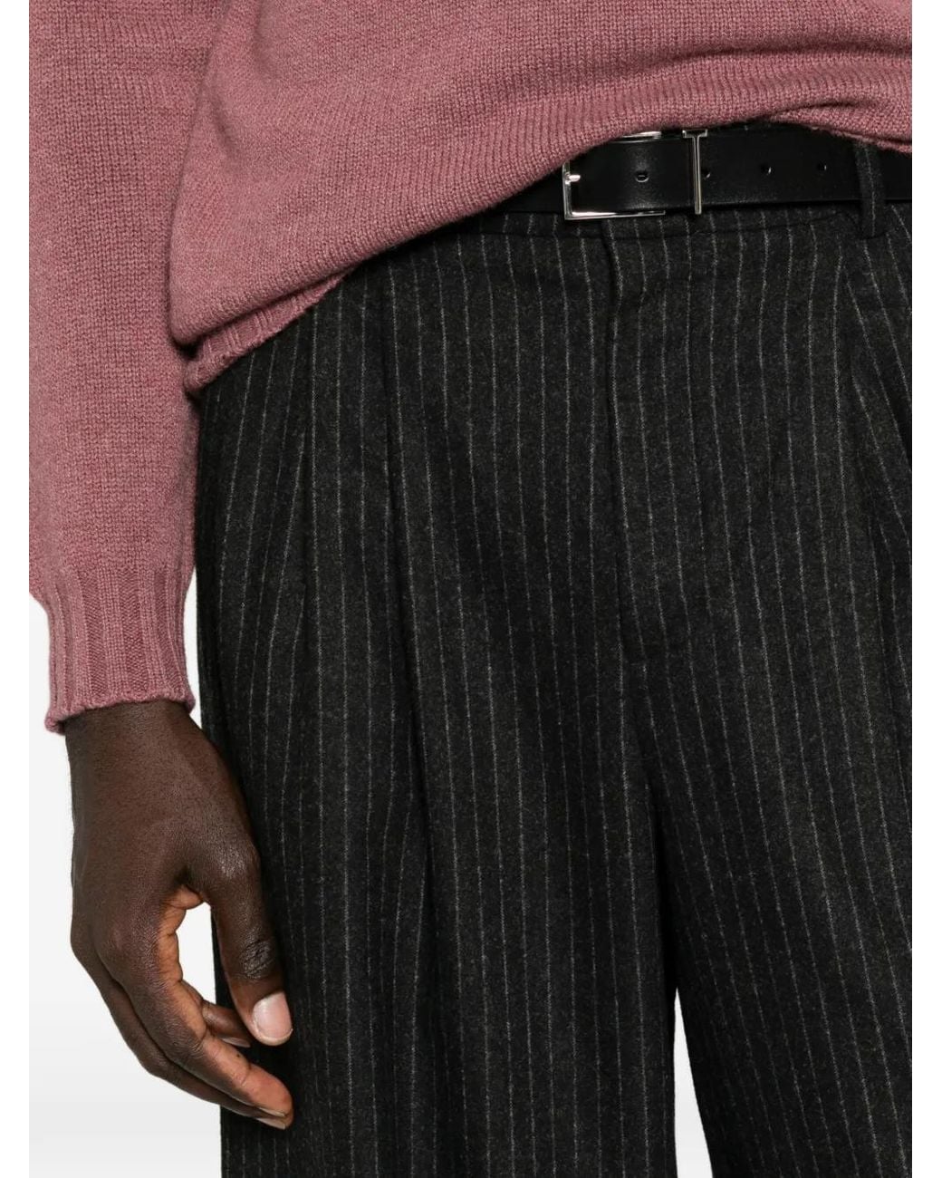 Rossi Black Pinstripe Wide-Leg Trousers