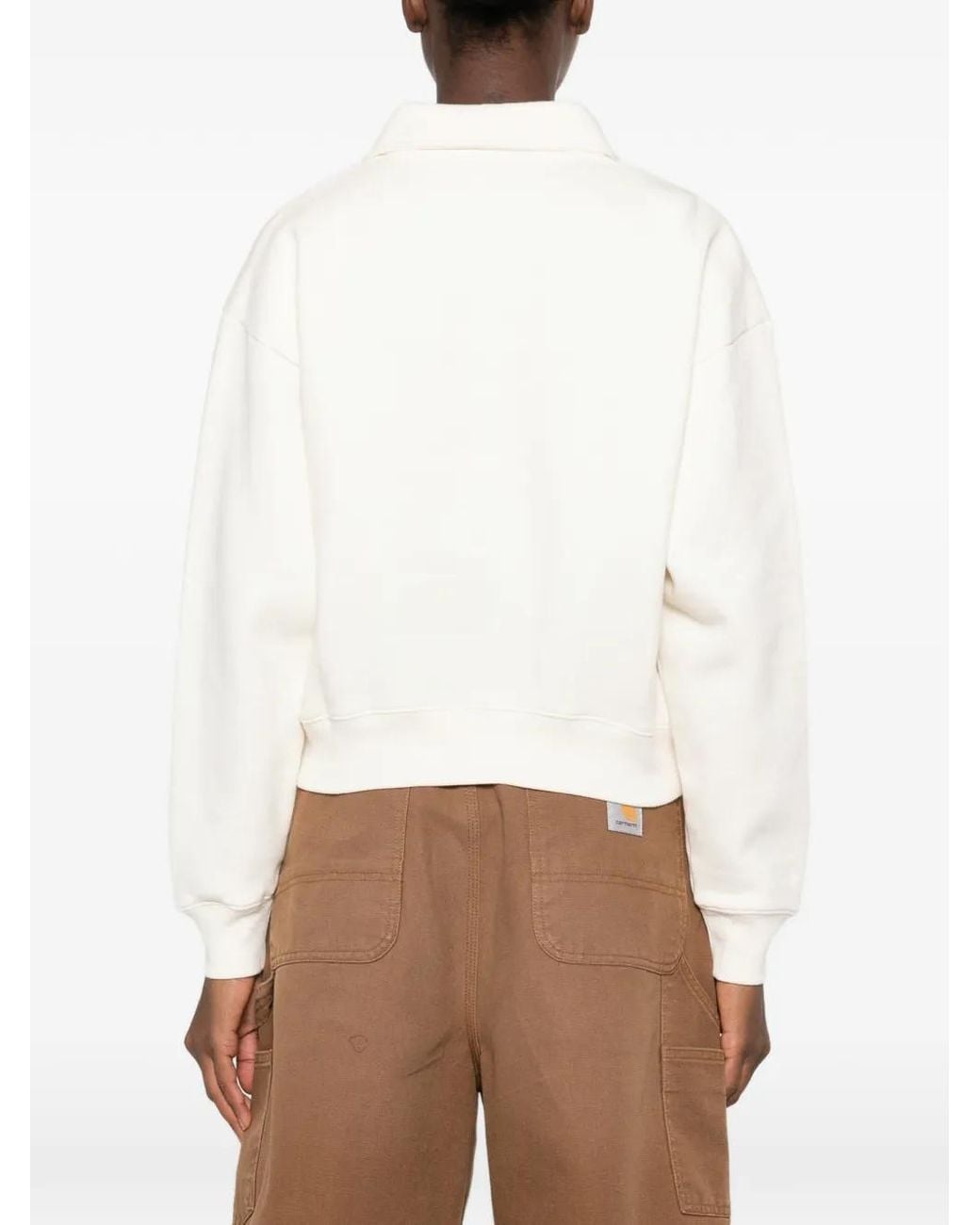 Sporty & Rich White Elfa Logo-Embroidered Polo-Collar Sweatshirt