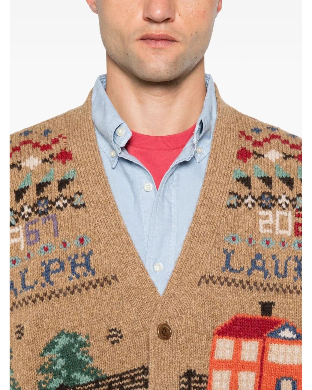 Polo Ralph Lauren Natural Intarsia-Knit V-Neck Cardigan for men