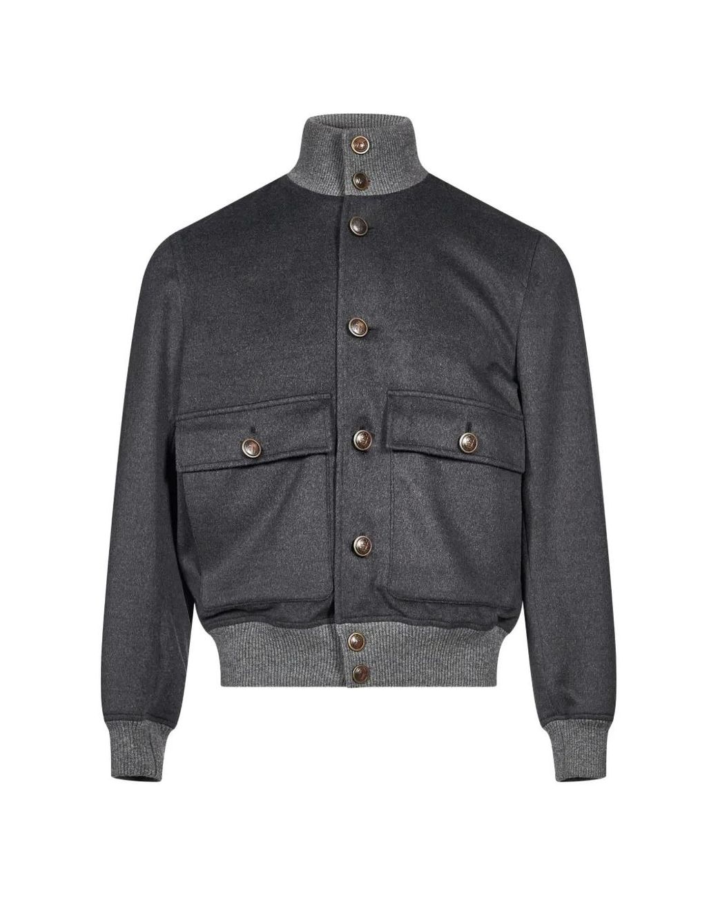 Brunello Cucinelli Gray Button-Up Bomber Jacket for men
