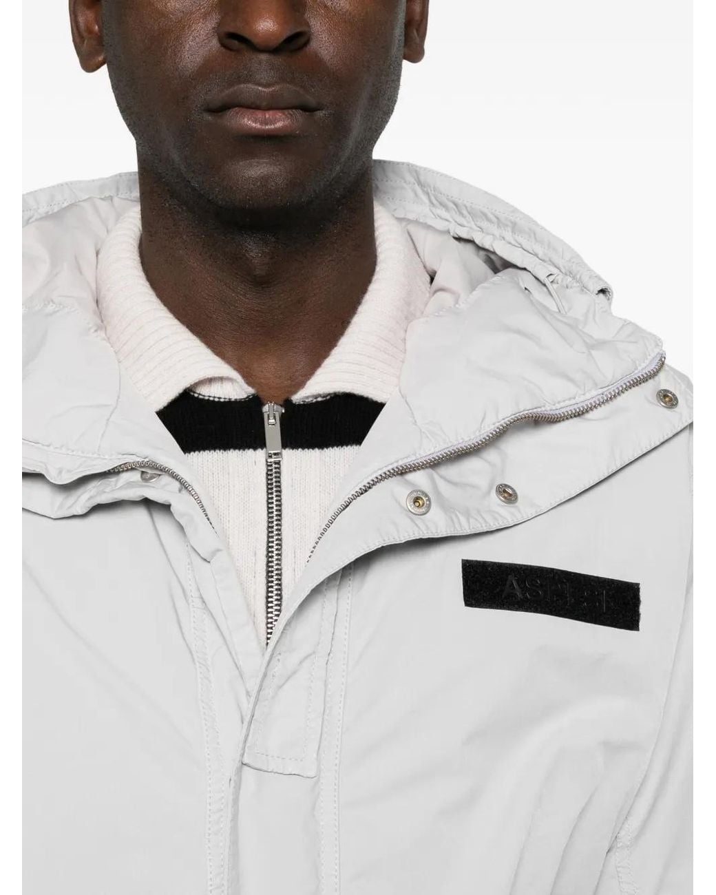 Aspesi White Hooded Logo-Patch Coat for men