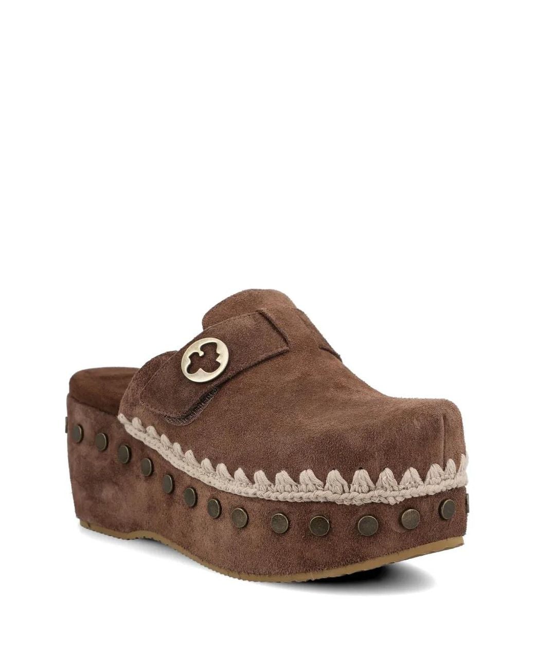 Mou Brown Logo-Detail Studded Clogs