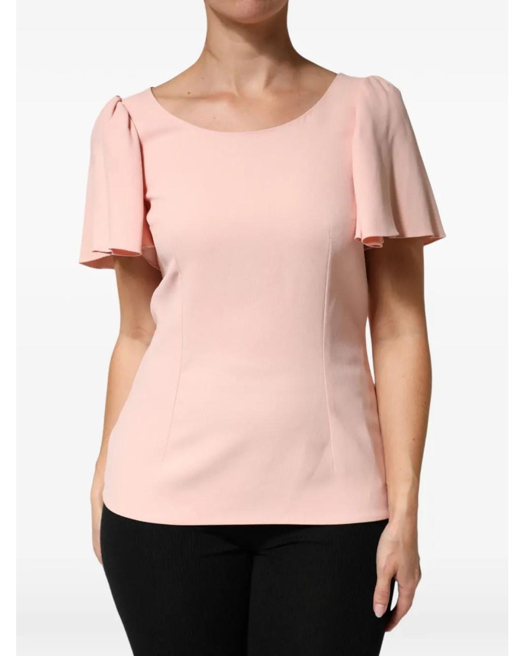 Dolce & Gabbana Pink Flutter-Sleeve Round-Neck Blouse