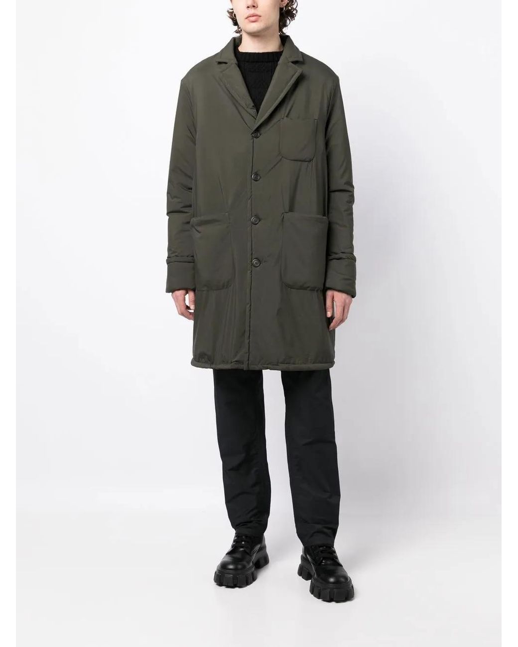 4SDESIGNS Black Patch-Pockets Single-Breasted Coat for men